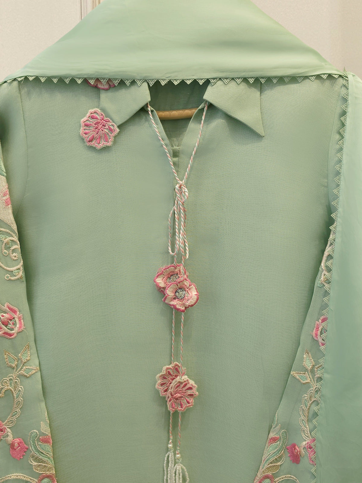 3 Piece - Pure Organza Embroidered Suit S115544