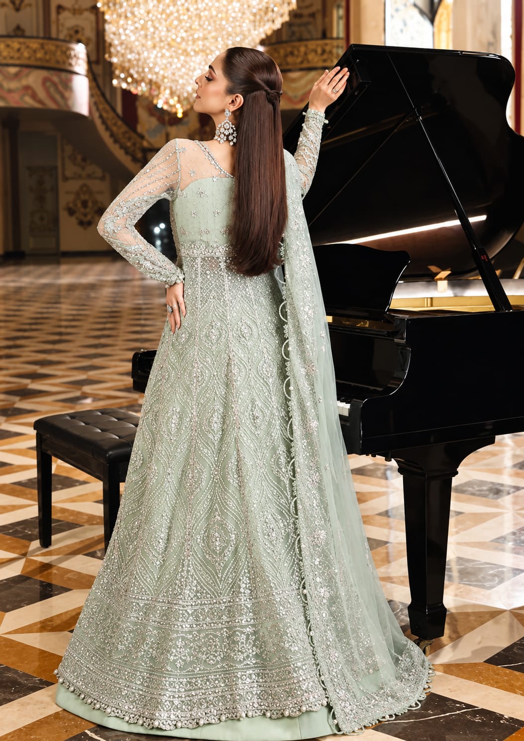 Elaf ESH-10 DIANA Luxury Net Embroidered 3Pc Unstitched Suit PA-194