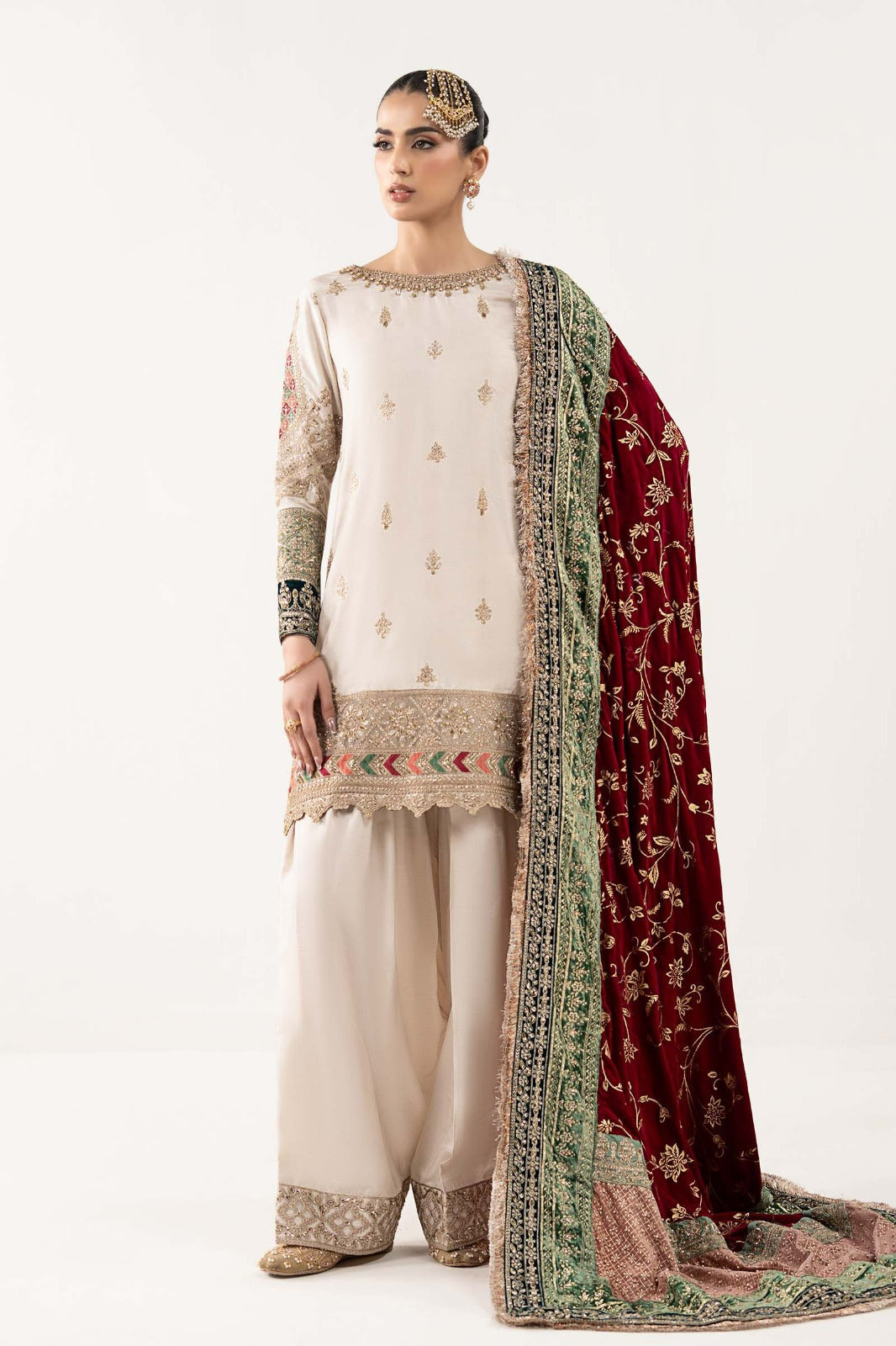 3 Piece Embroidered Raw Silk Suit
