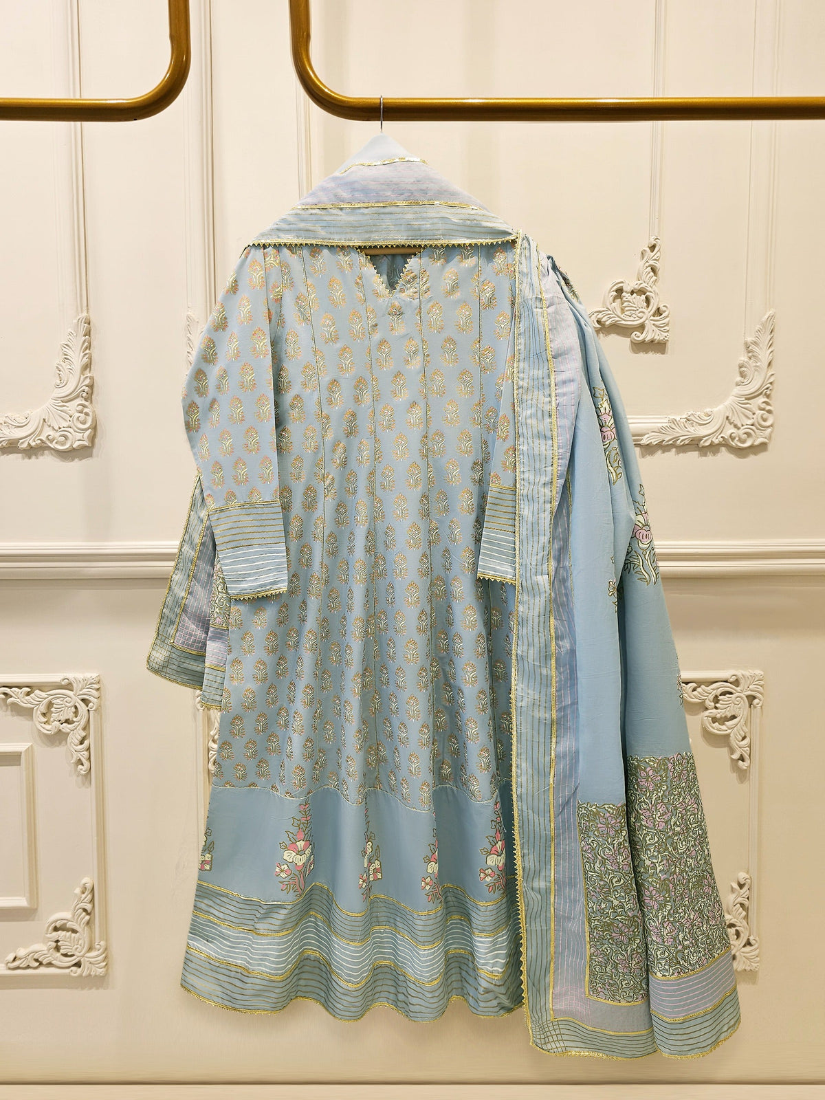 2 Piece - Hand Block Printed Kora Cotton Suit  S115650