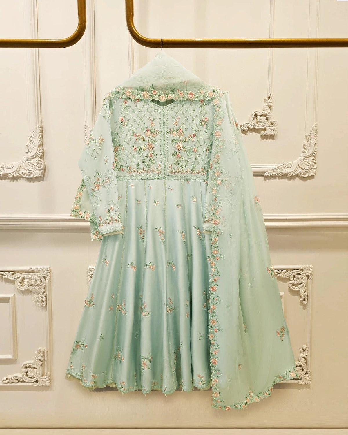 3 Piece- Pure  Sheesha Silk Embroidered Suit MTO0006 (Make to Order)