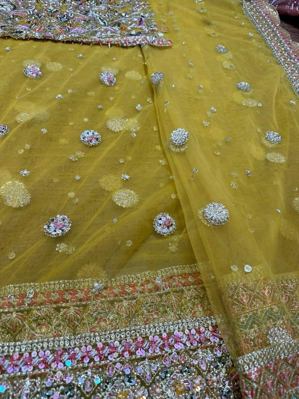 Moore Style — Mairaz Lime Yellow Net Pishwas & Sharara