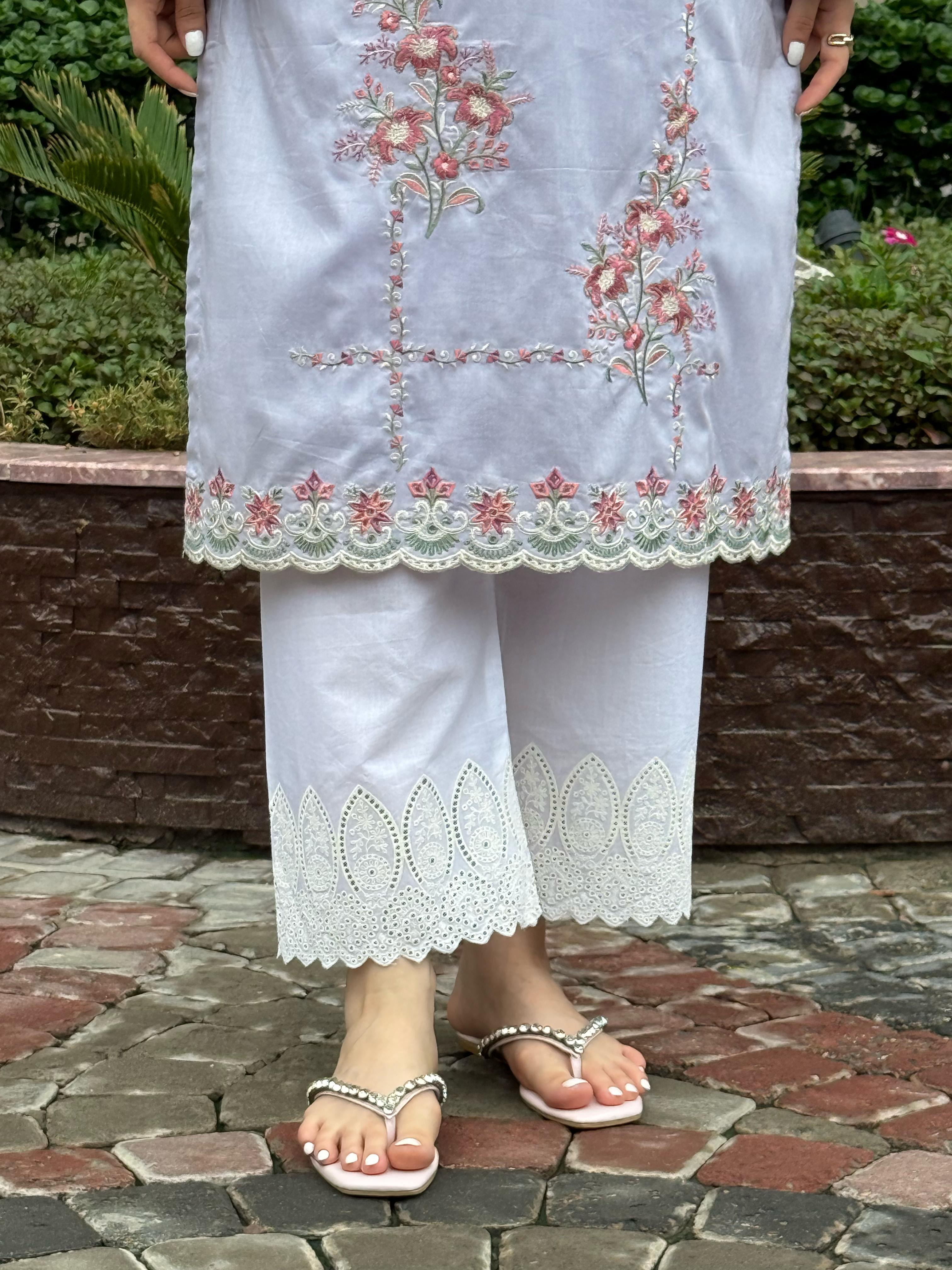 Azure Lilac Schiffli Embroidered Kurta