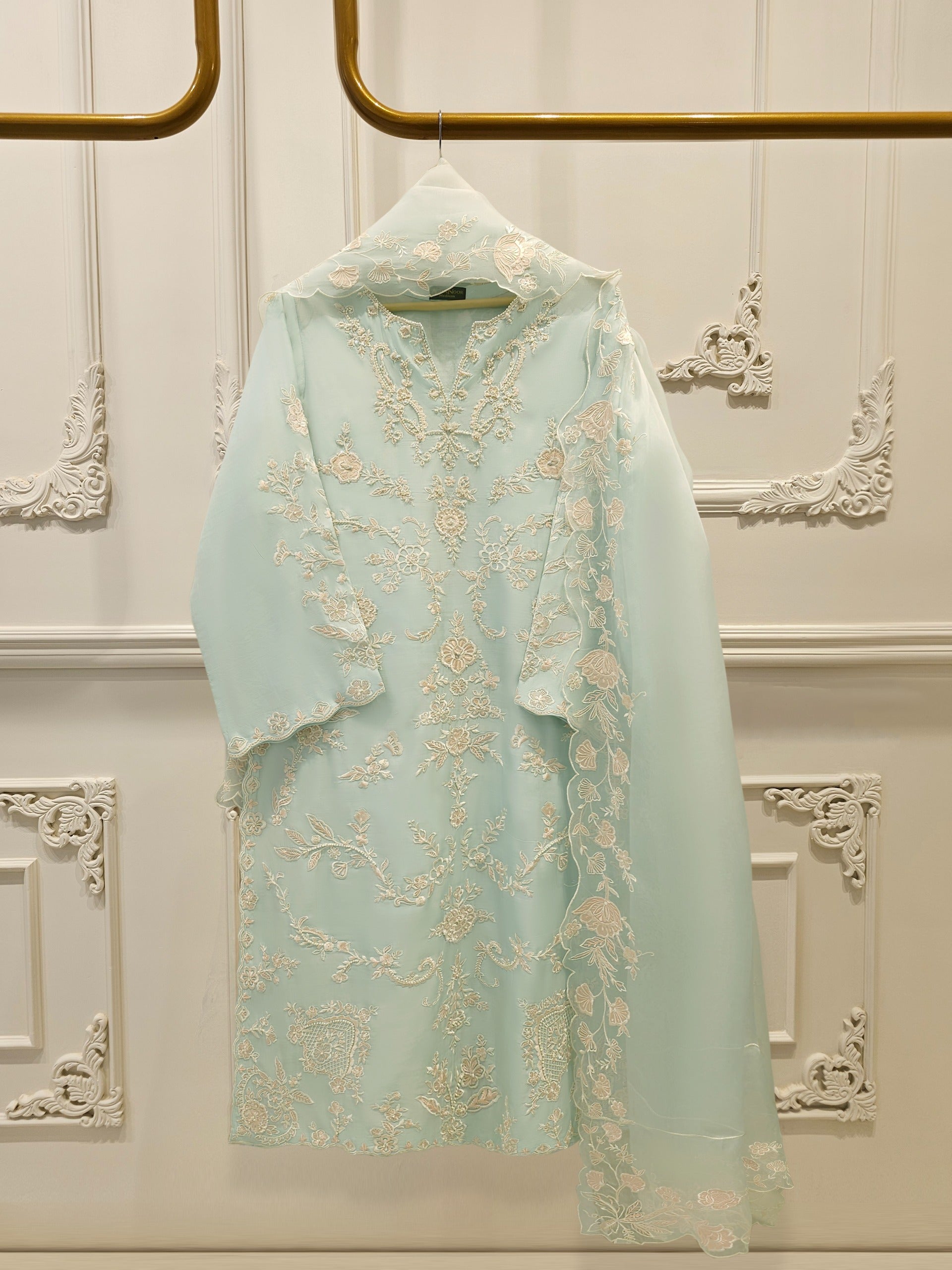 3 Piece- Pure Khadi Silk Embroidered Suit S112074
