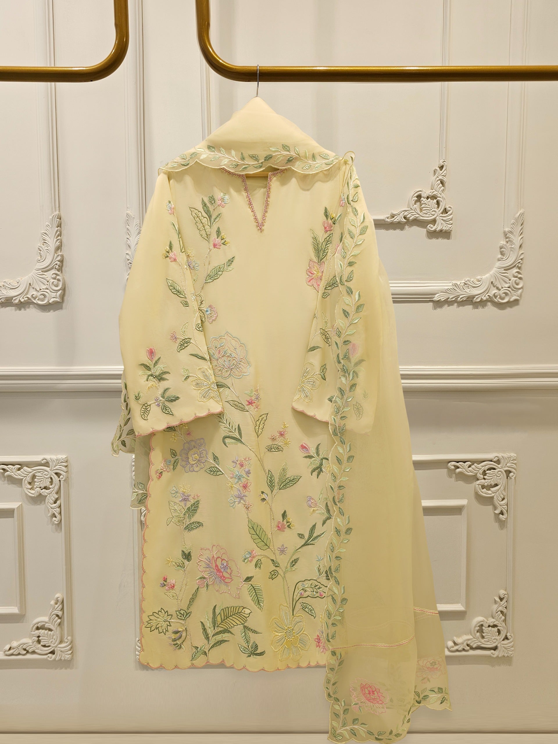 3 Piece- Pure Khaddi Silk Embroidered Suit S112240