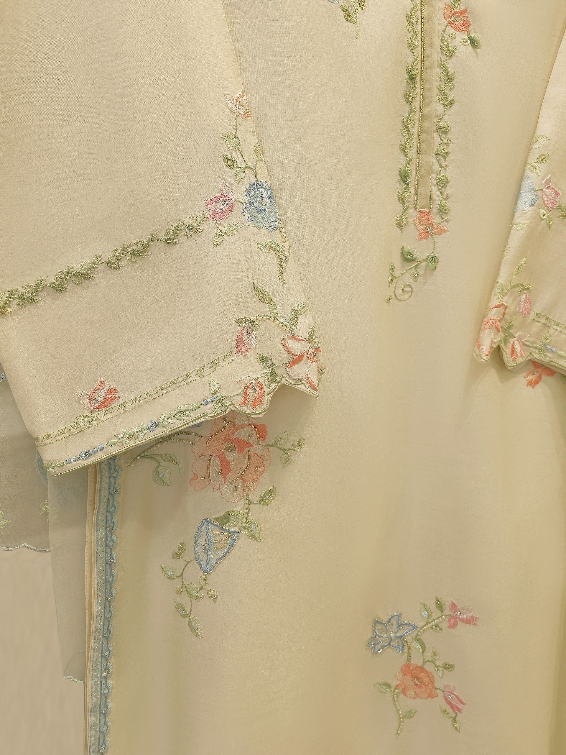 3 Piece- Pure Khadi Silk Embroidered Suit S112229