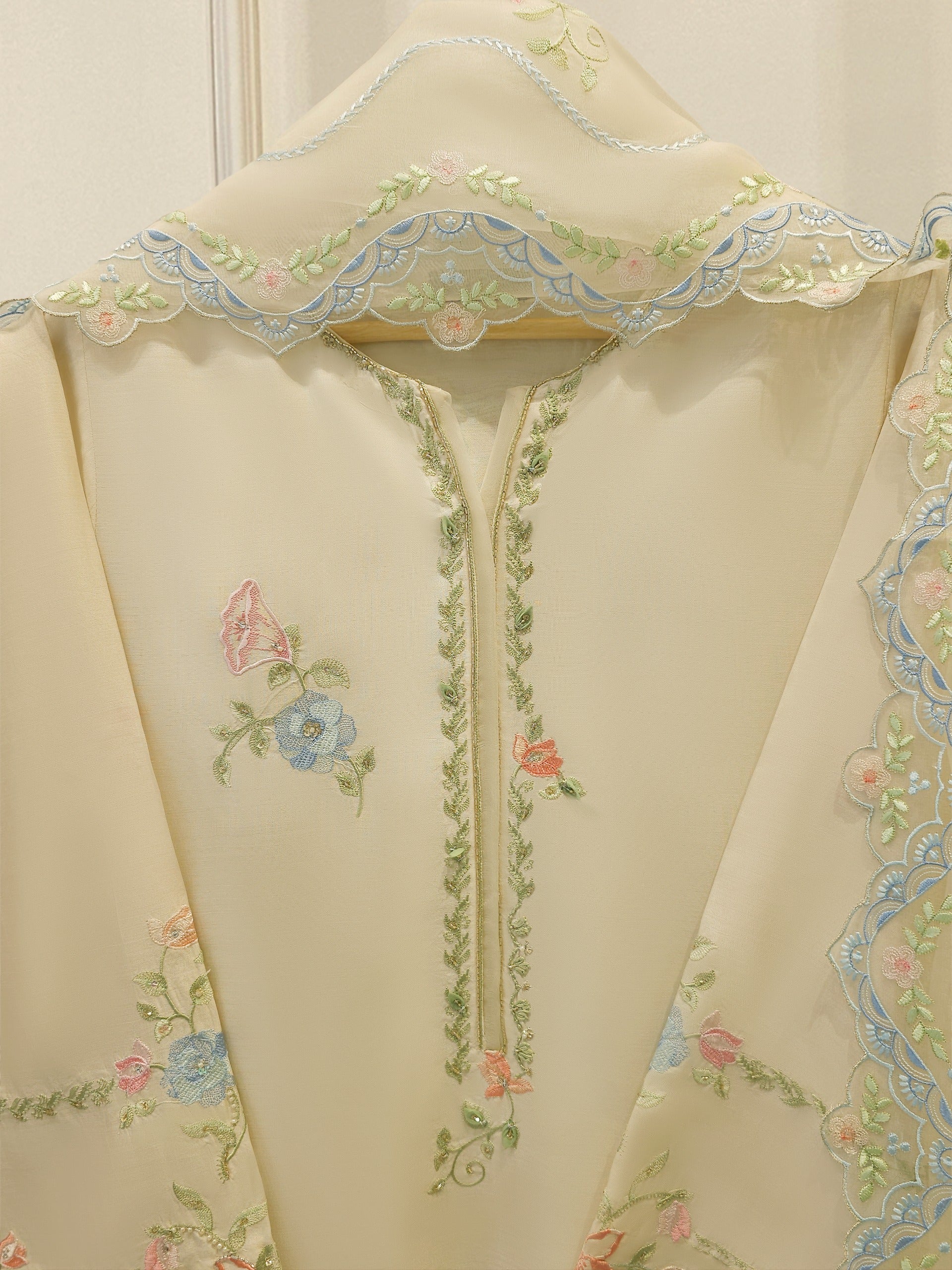 3 Piece- Pure Khadi Silk Embroidered Suit S112229