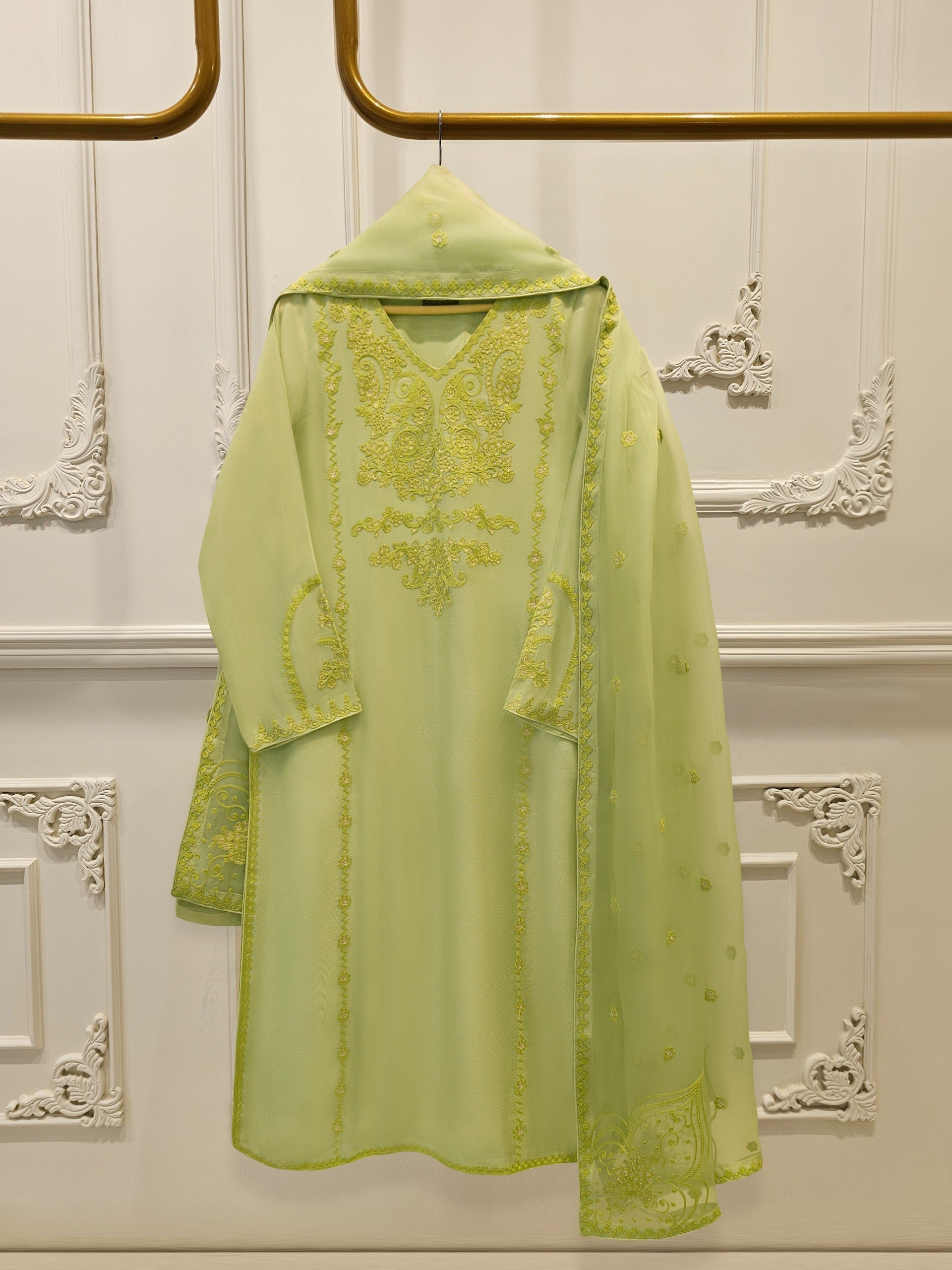 3 Piece - Pure Embroidered Cotton Net Suit S112333