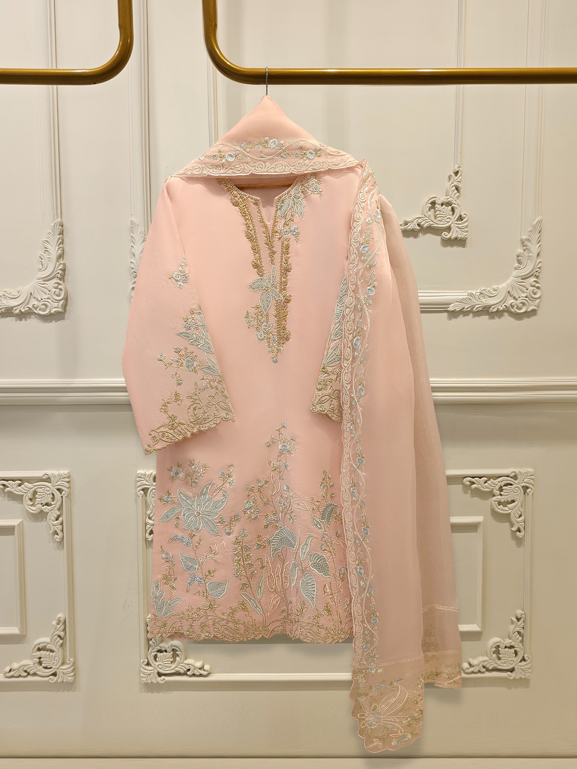 3 Piece- Pure Khadi Silk Embroidered Suit S112336