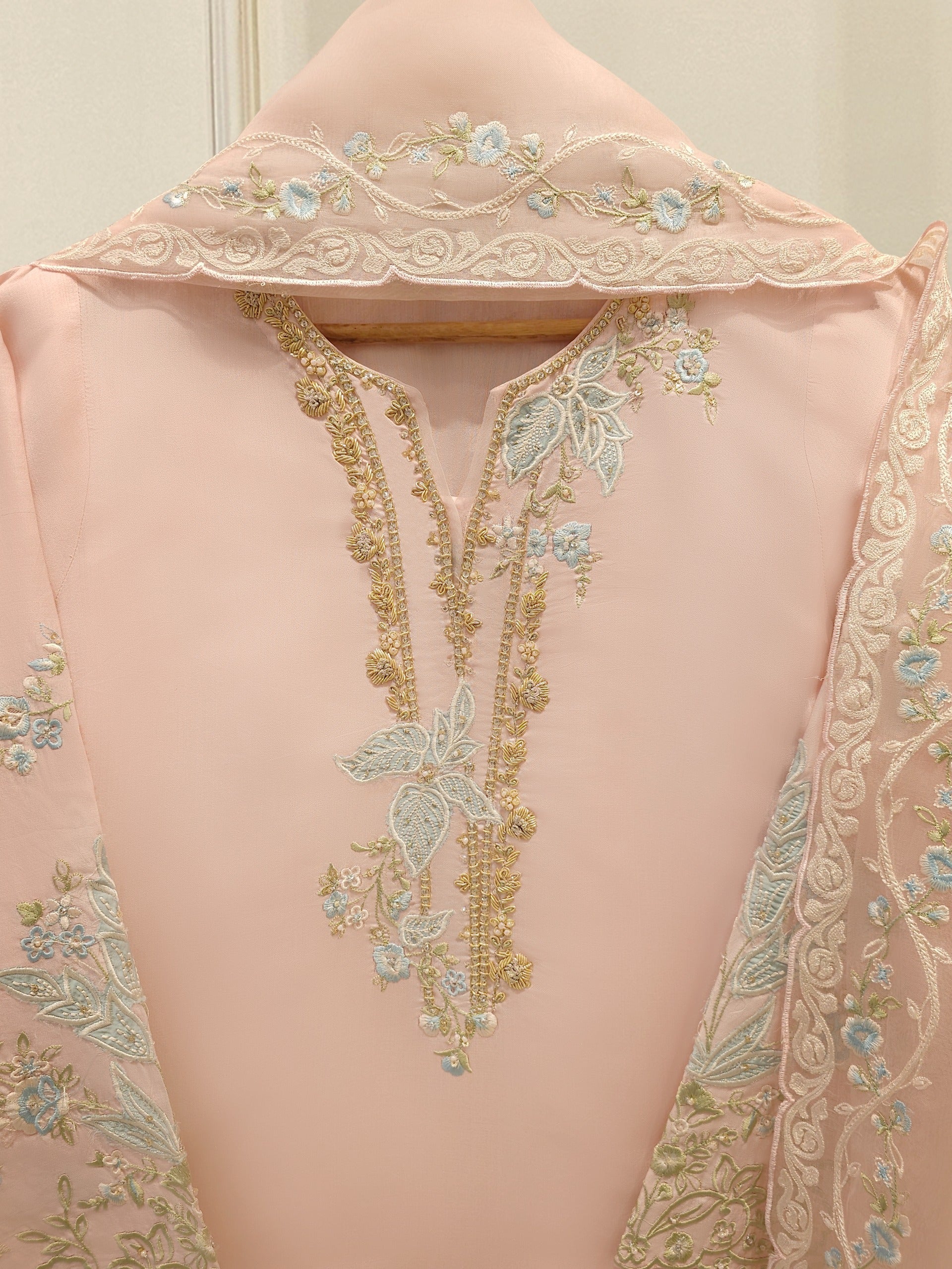 3 Piece- Pure Khadi Silk Embroidered Suit S112336