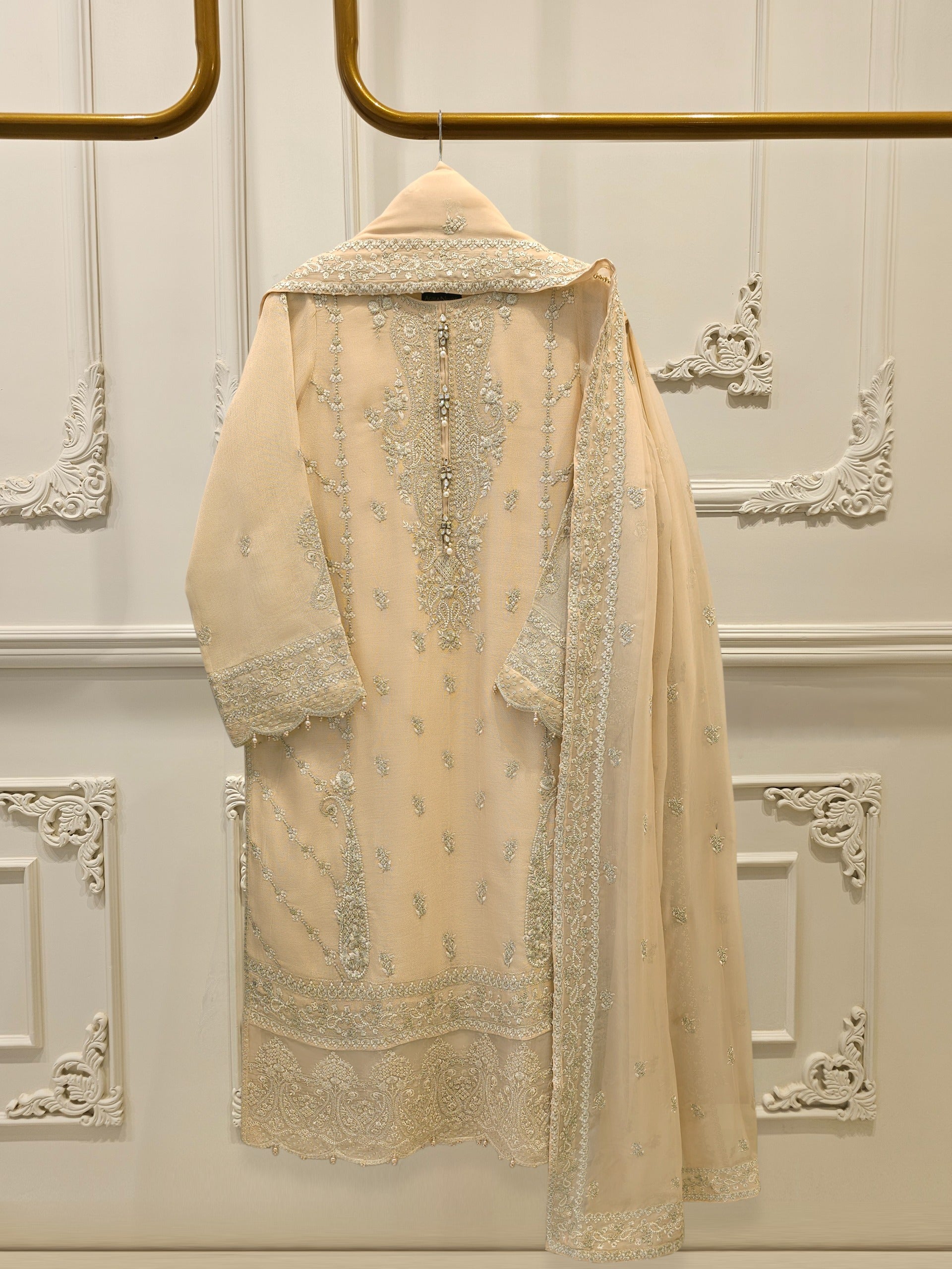 3 Piece - Pure Embroidered Cotton Net Suit S112383