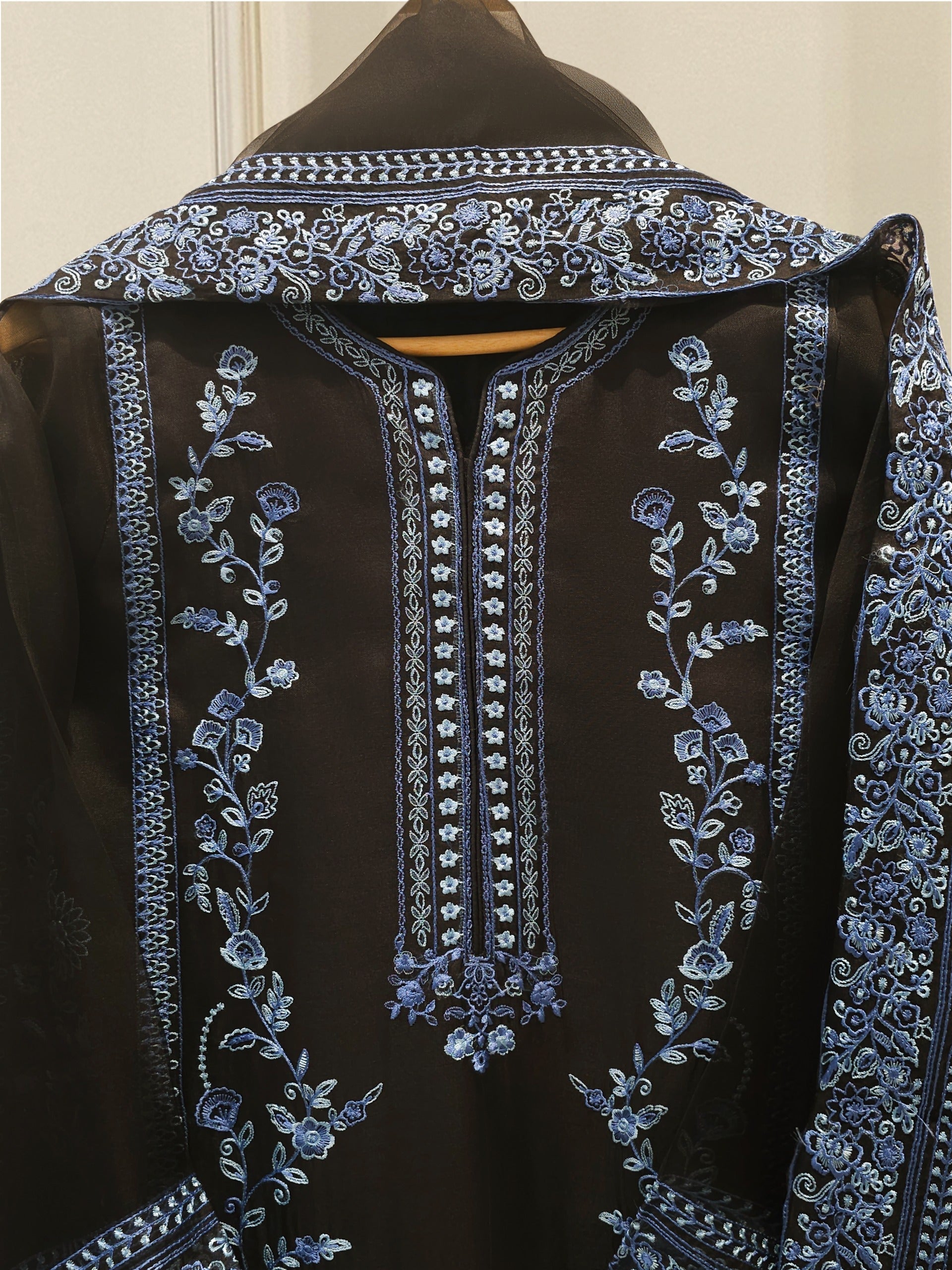 3 Piece - Pure Organza Embroidered Suit S112401