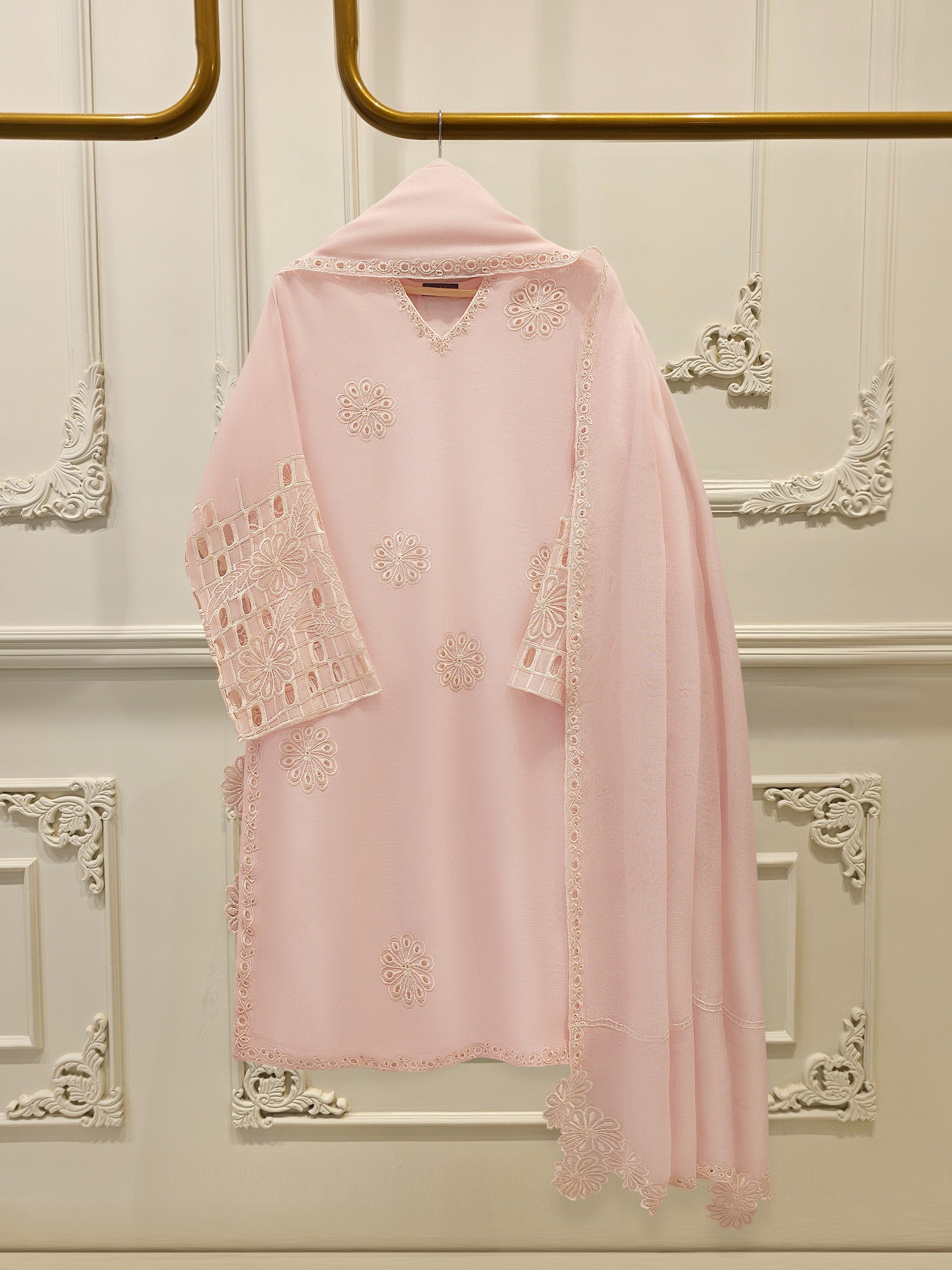 3 Piece - Pure Embroidered Cotton Net Suit S112426