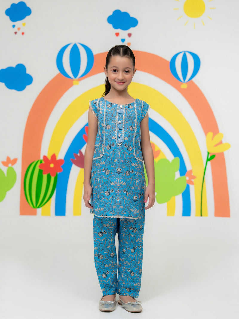(Kids) - 2 Piece Digital Printed Lawn Suit Fkd-066