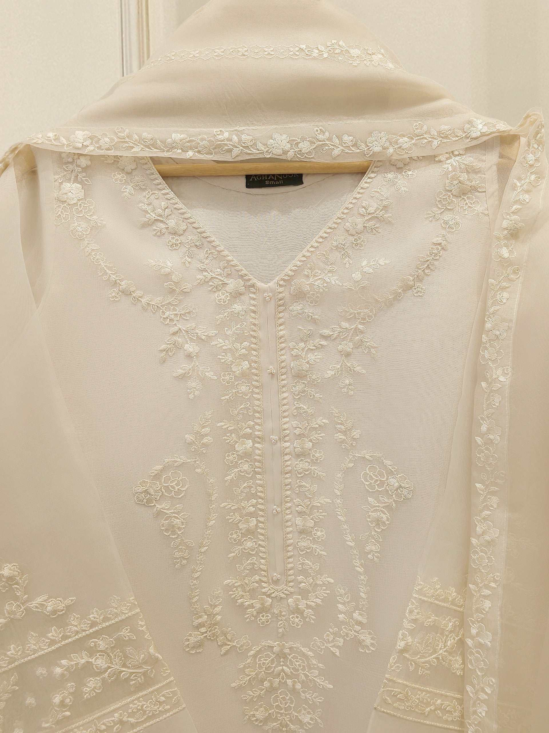 3 Piece - Pure Organza Embroidered Suit S112487