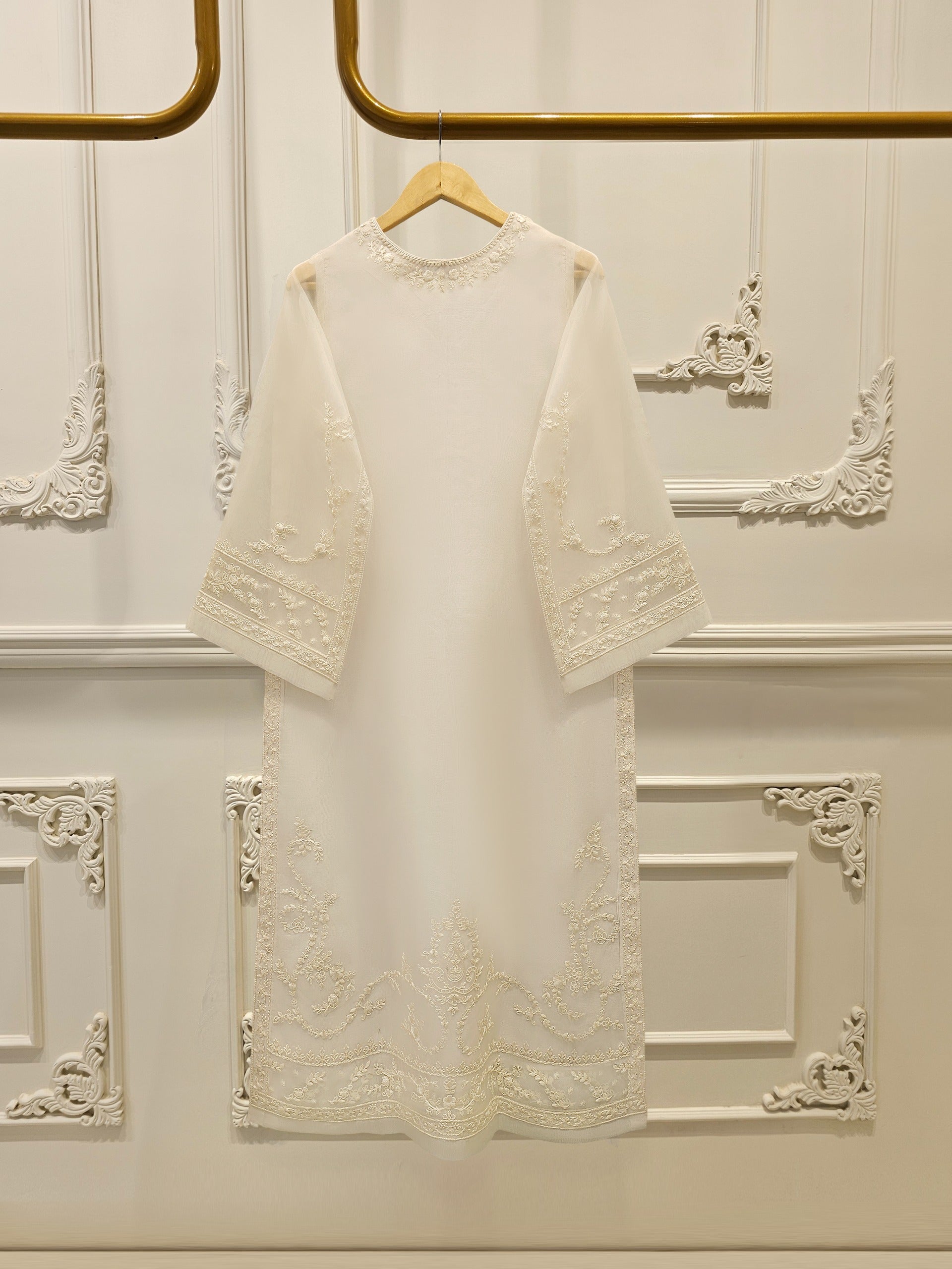 3 Piece - Pure Organza Embroidered Suit S112487