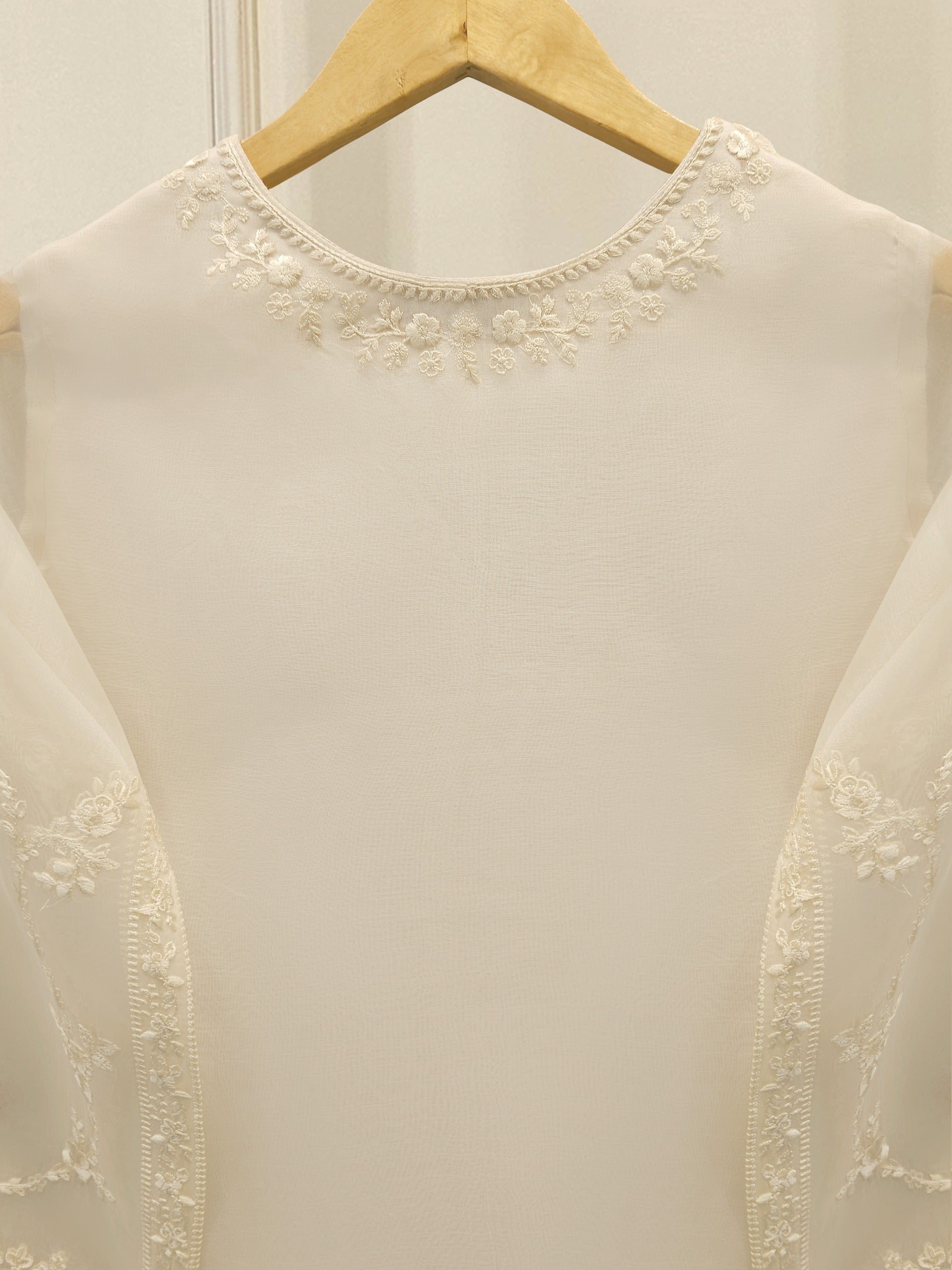 3 Piece - Pure Organza Embroidered Suit S112487