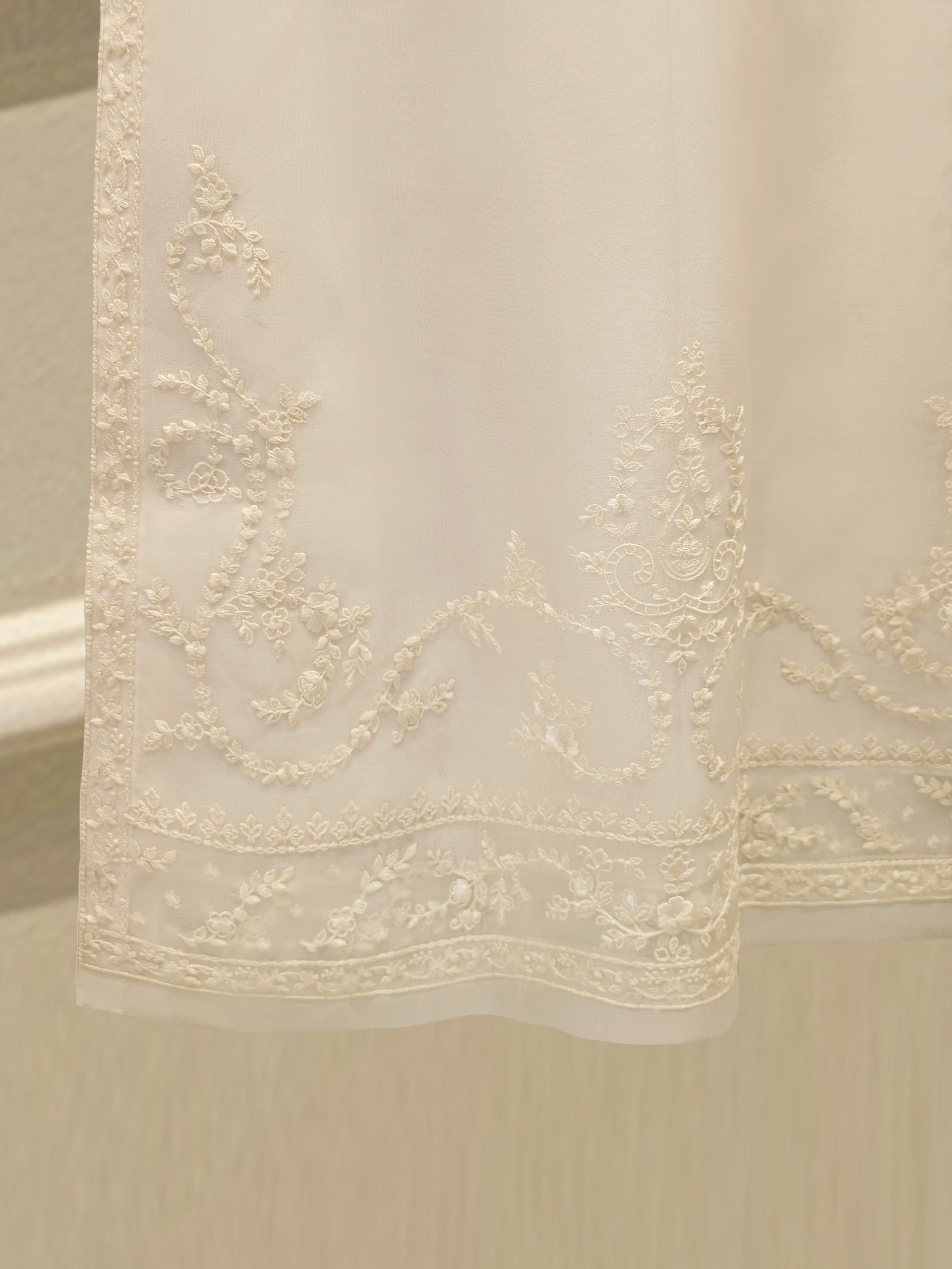 3 Piece - Pure Organza Embroidered Suit S112487