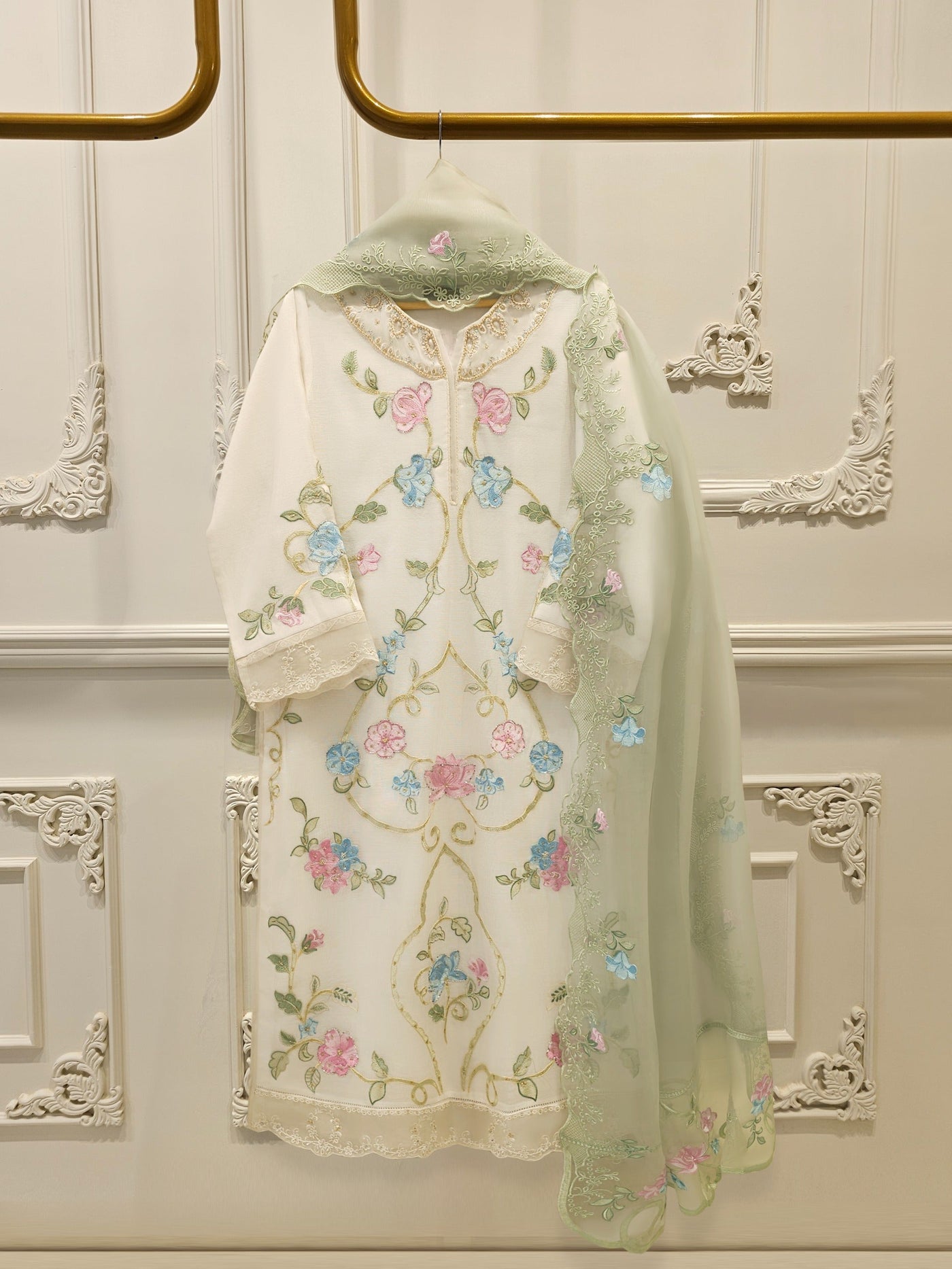 3 Piece - Pure Embroidered Cotton Net Suit S112489