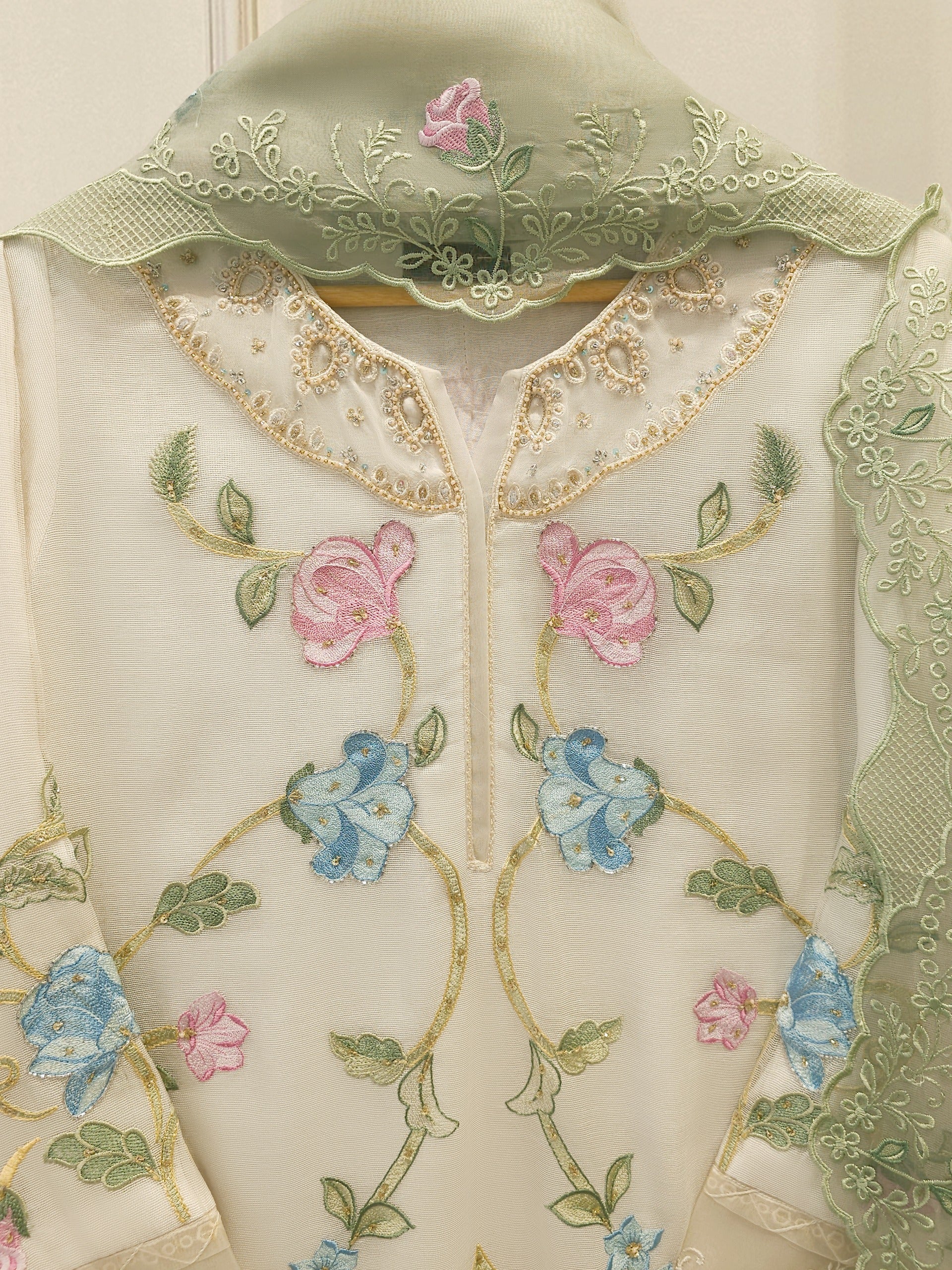 3 Piece - Pure Embroidered Cotton Net Suit S112489