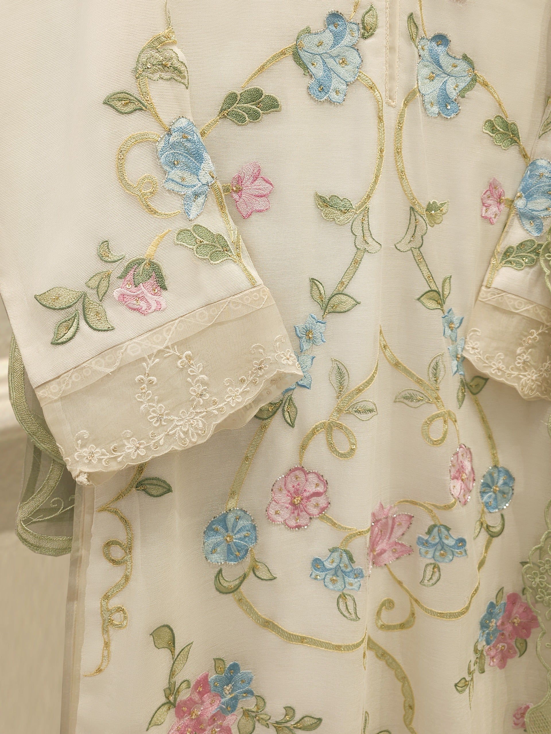 3 Piece - Pure Embroidered Cotton Net Suit S112489