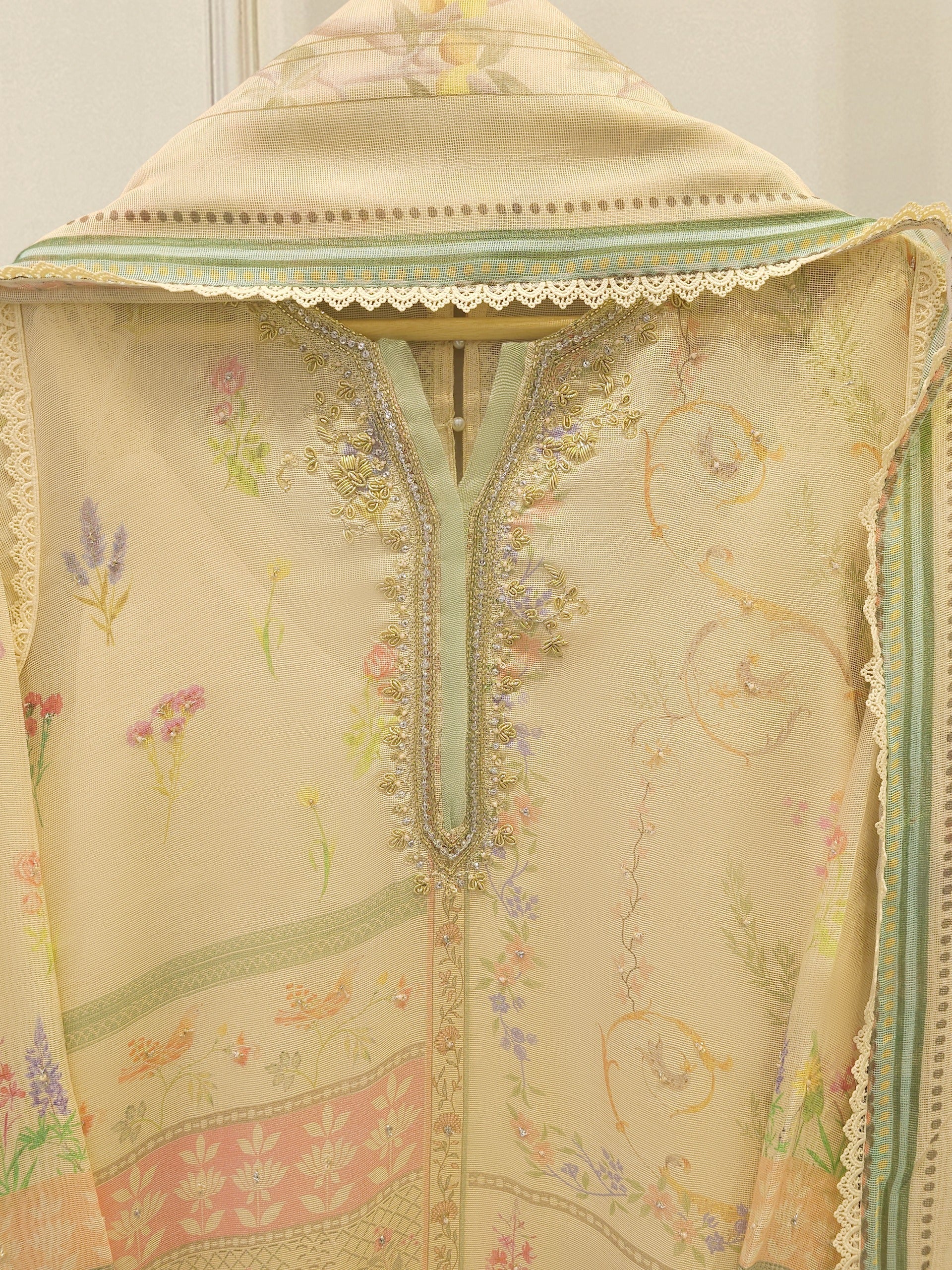 3 Piece - Pure Embroidered Printed Cotton Net Suit S112502