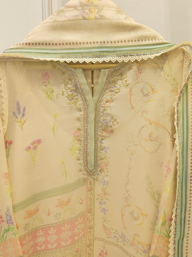 3 Piece - Pure Embroidered Printed Cotton Net Suit S112502