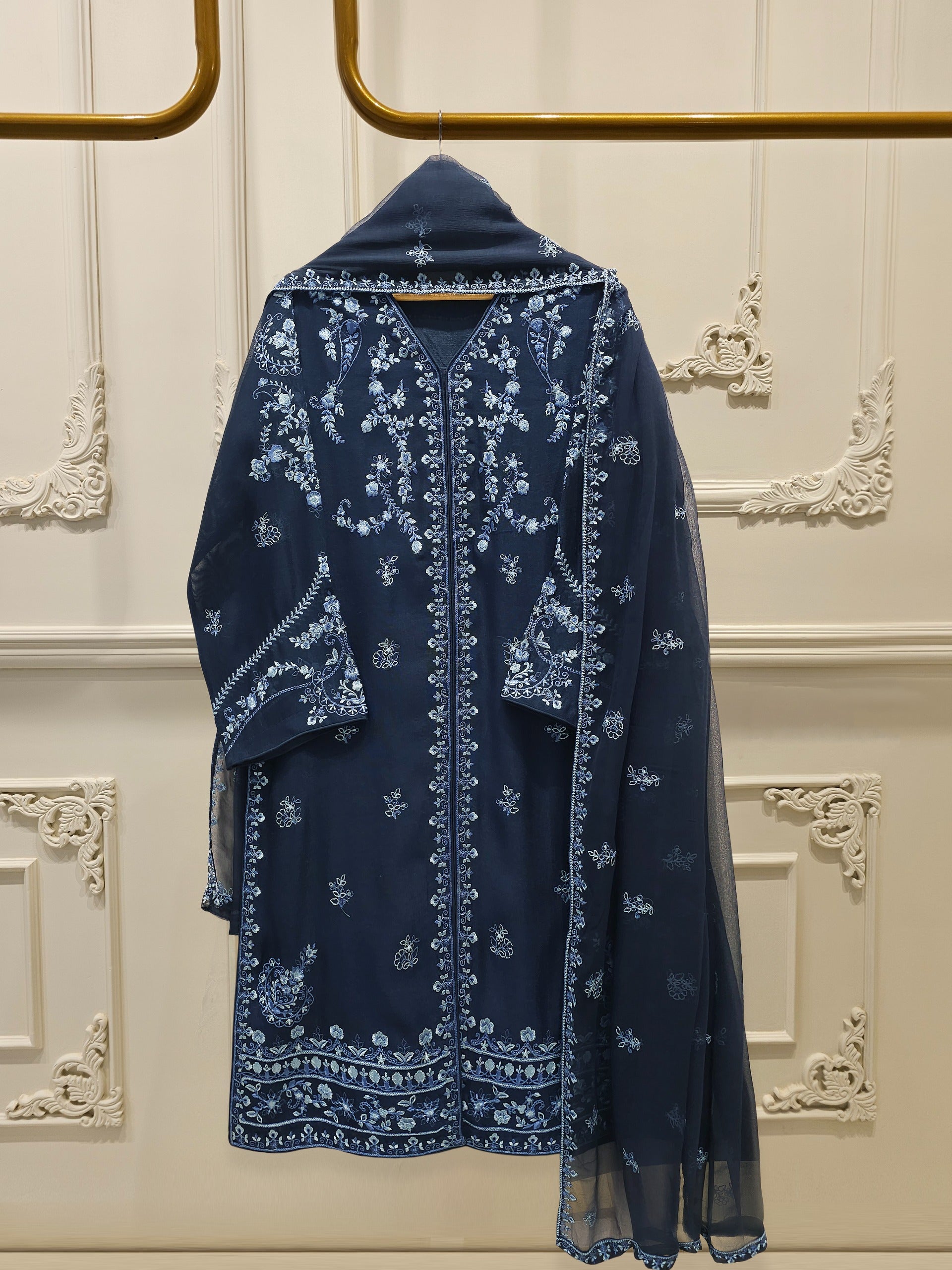 3 Piece - Pure Embroidered Cotton Net Suit S112514