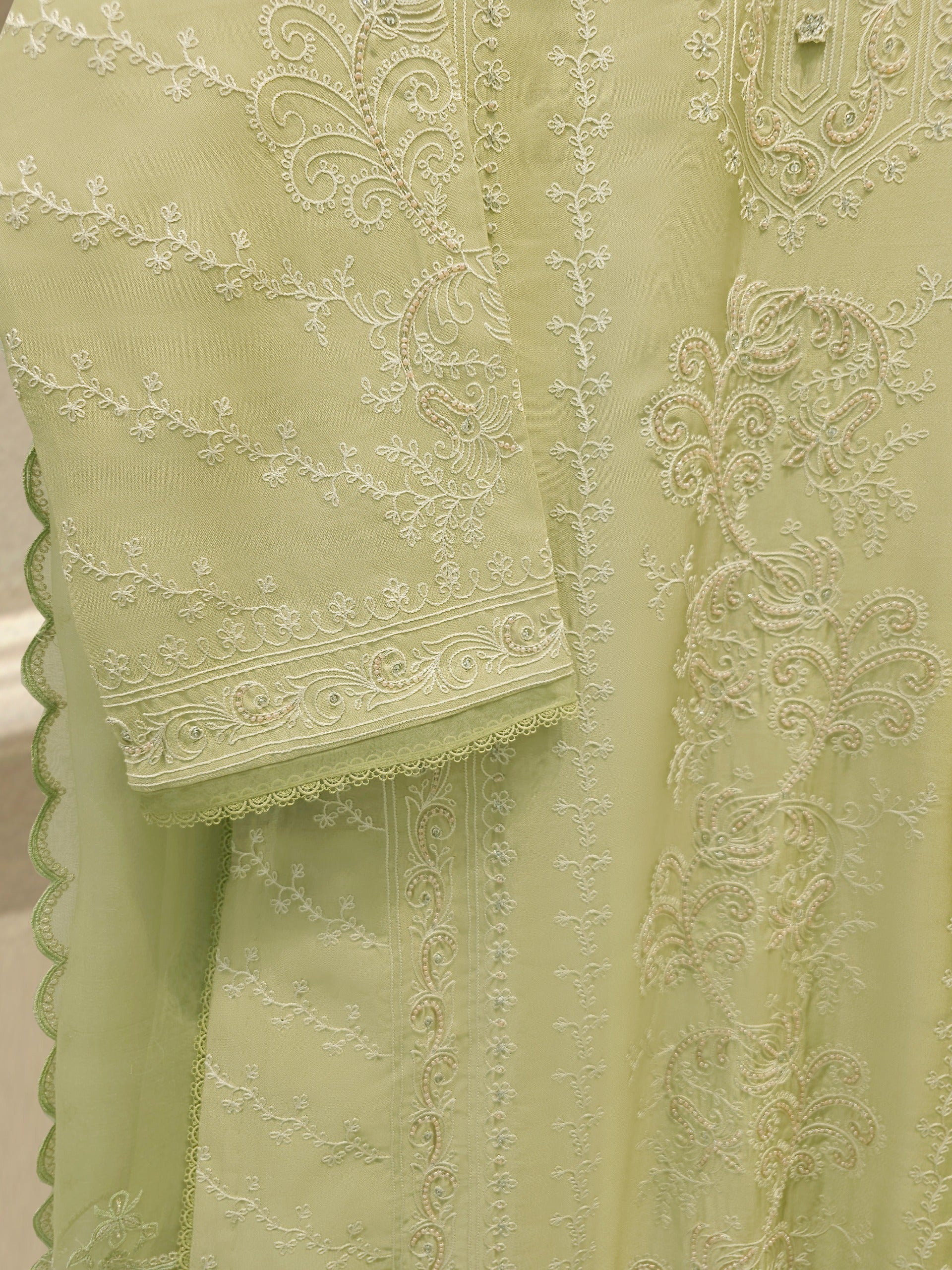 3 Piece-  Pure Embroidered Sheesha Silk Suit S112570