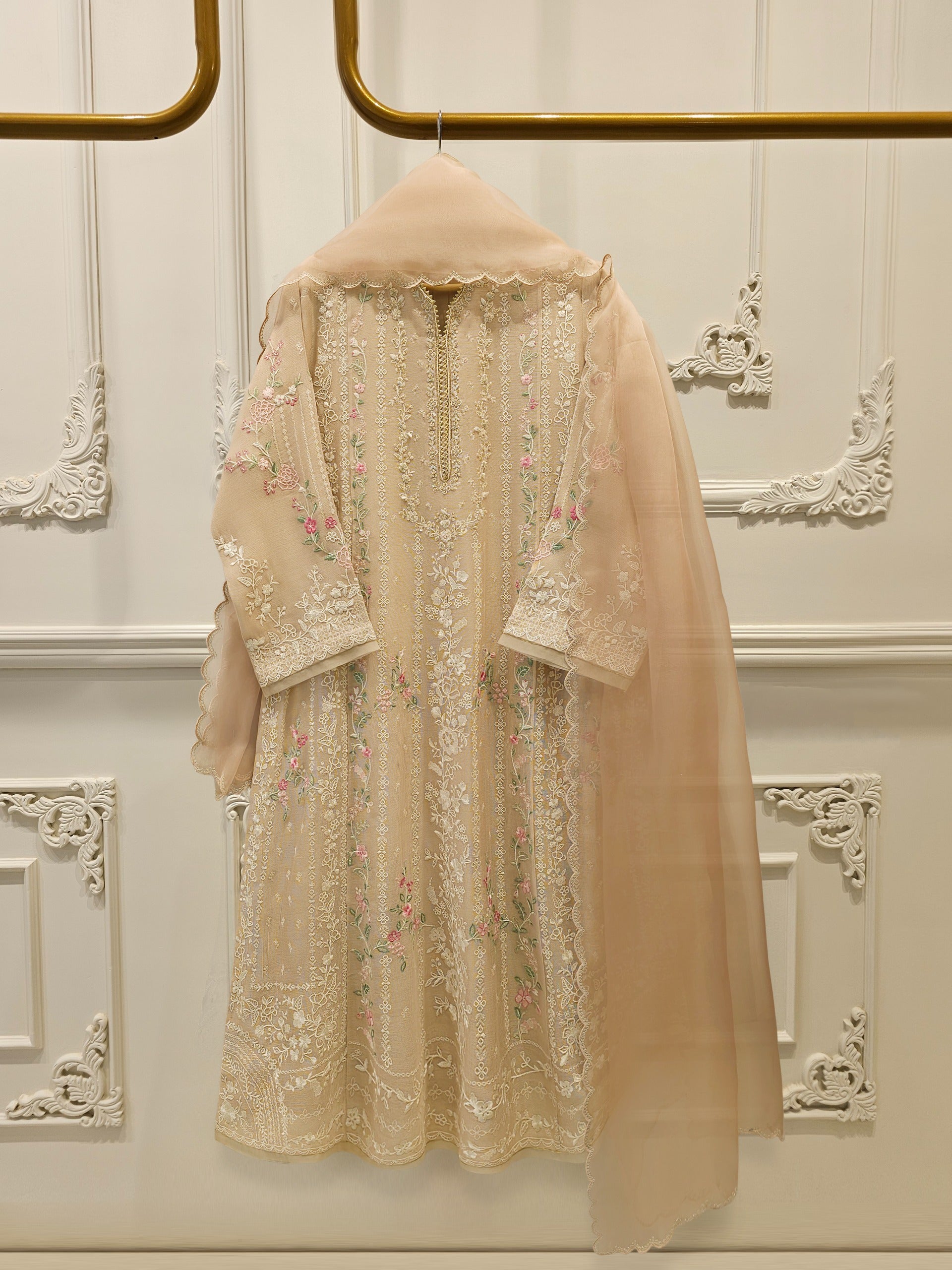 3 Piece - Pure Embroidered Cotton Net Suit S112680