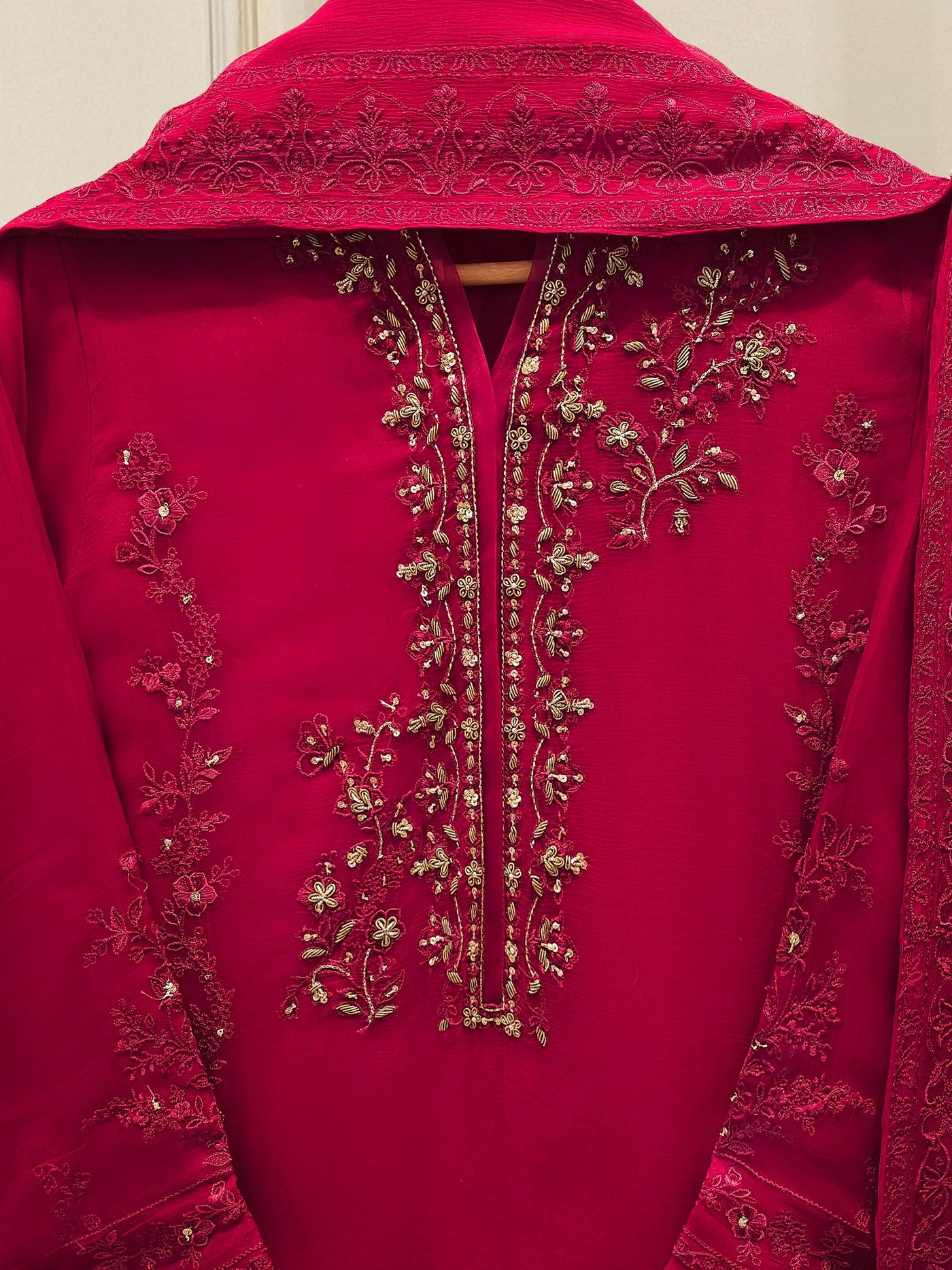 3 Piece - Pure Chiffon Embroidered Suit S112679