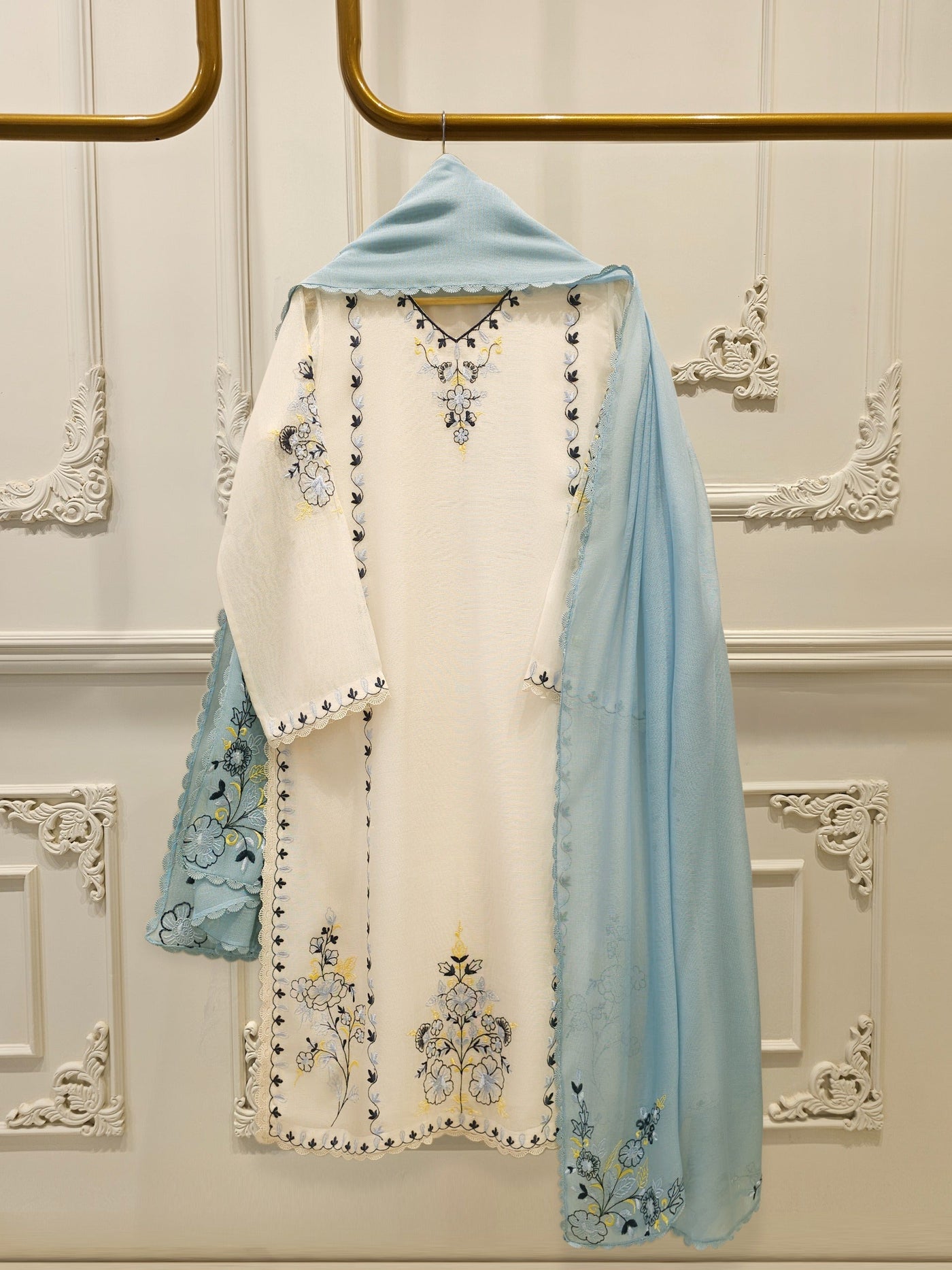 3 Piece - Pure Embroidered Cotton Net Suit S112778