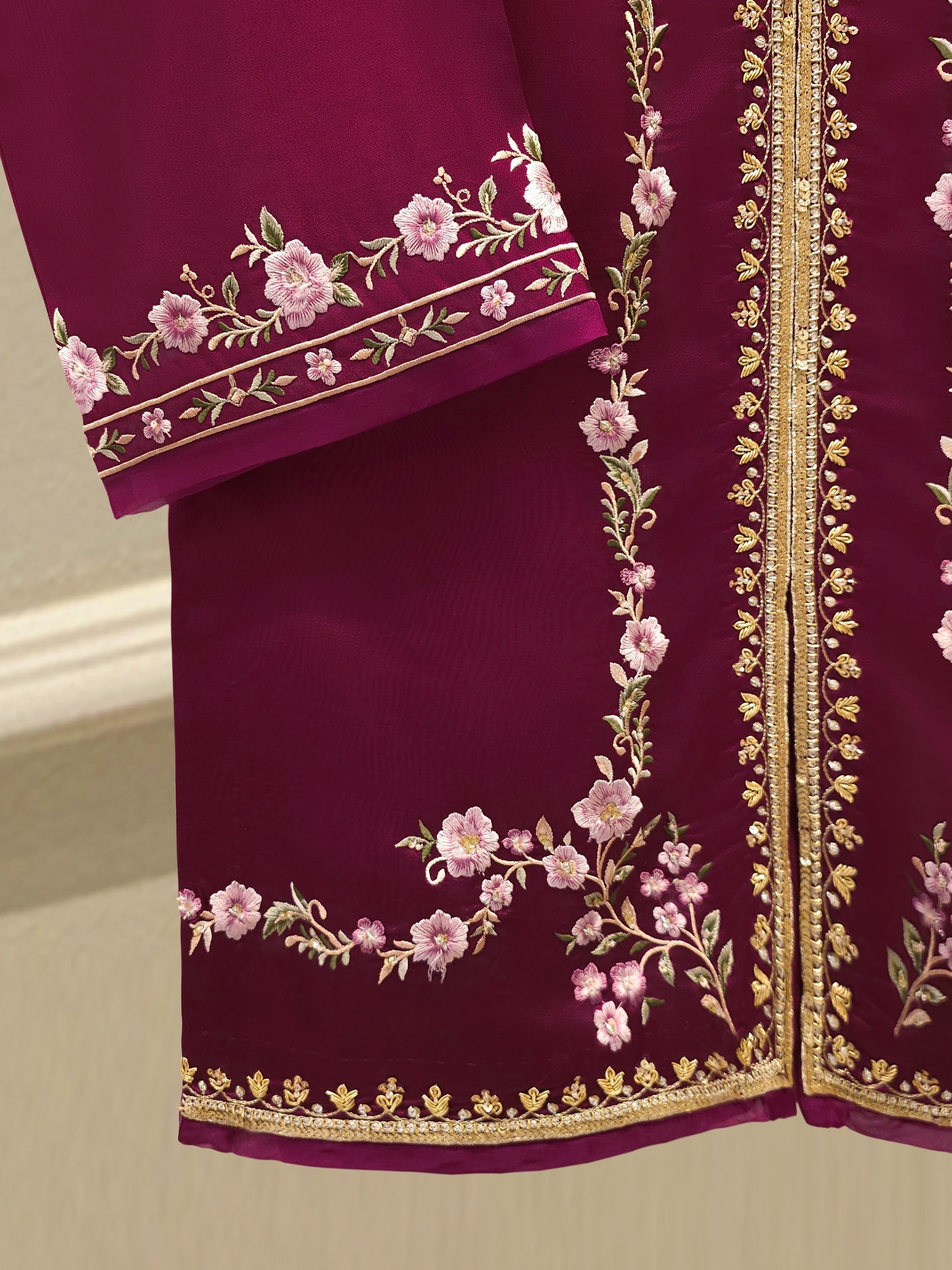3 Piece-  Pure Embroidered Sheesha Silk Suit S112927