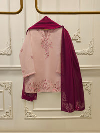 3 Piece - Pure Embroidered Cotton Net Suit S112955