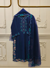3 Piece-  Pure Embroidered Sheesha Silk Suit S112974