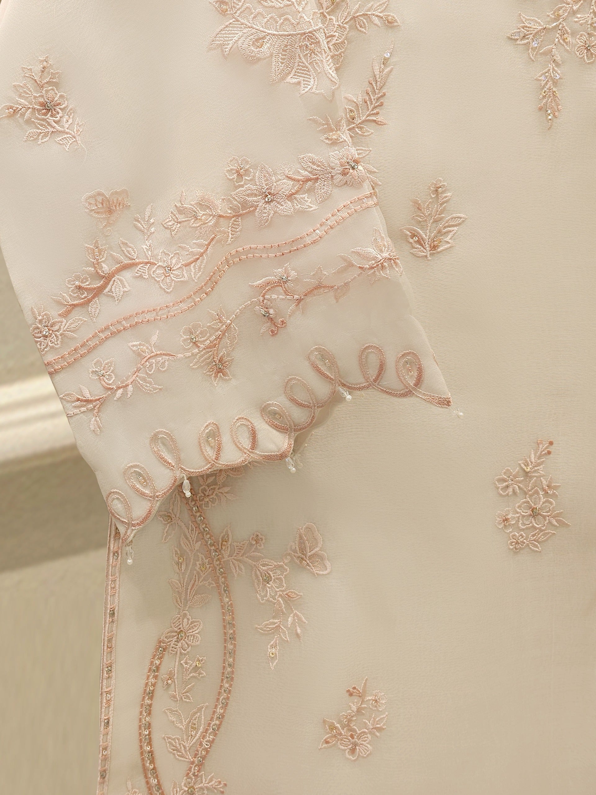 3 Piece - Pure Organza Embroidered Suit S112985