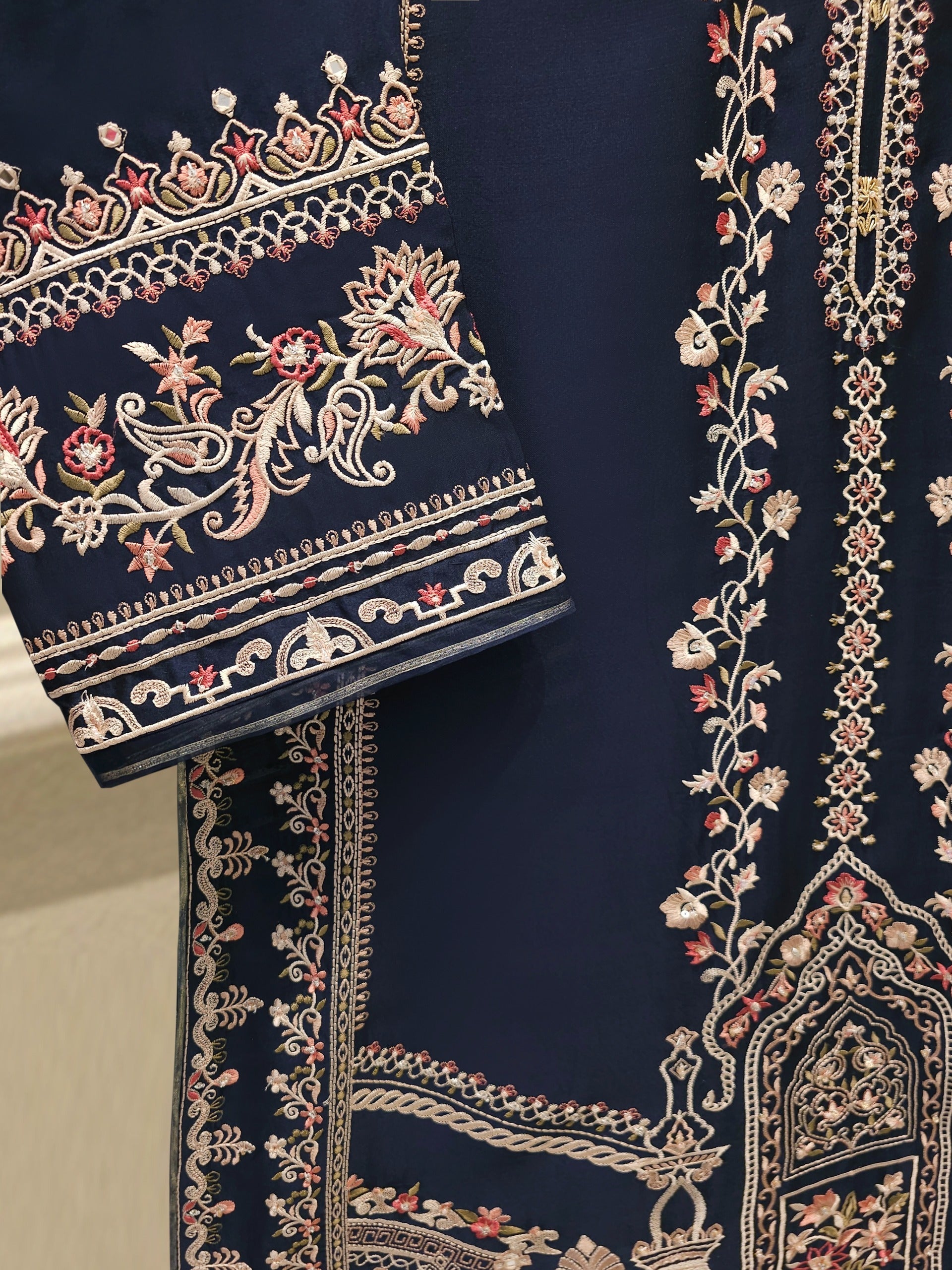 3 Piece-  Pure Embroidered Sheesha Silk Suit S113015