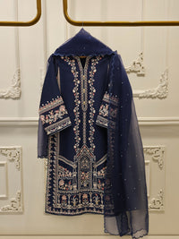 3 Piece-  Pure Embroidered Sheesha Silk Suit S113015