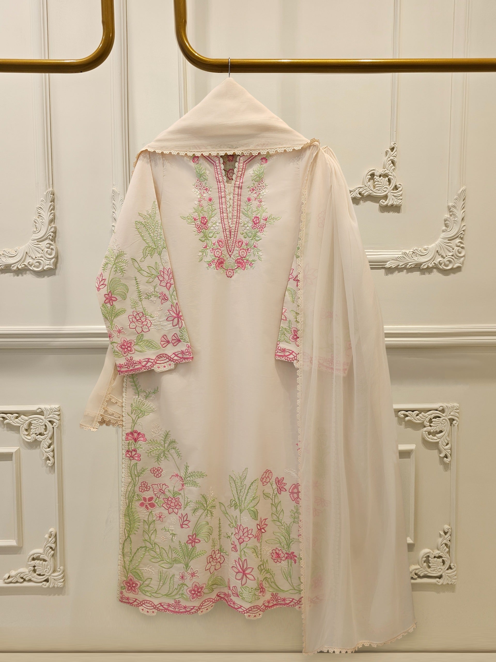 3 Piece - Embroidered Cambric Suit  S113083