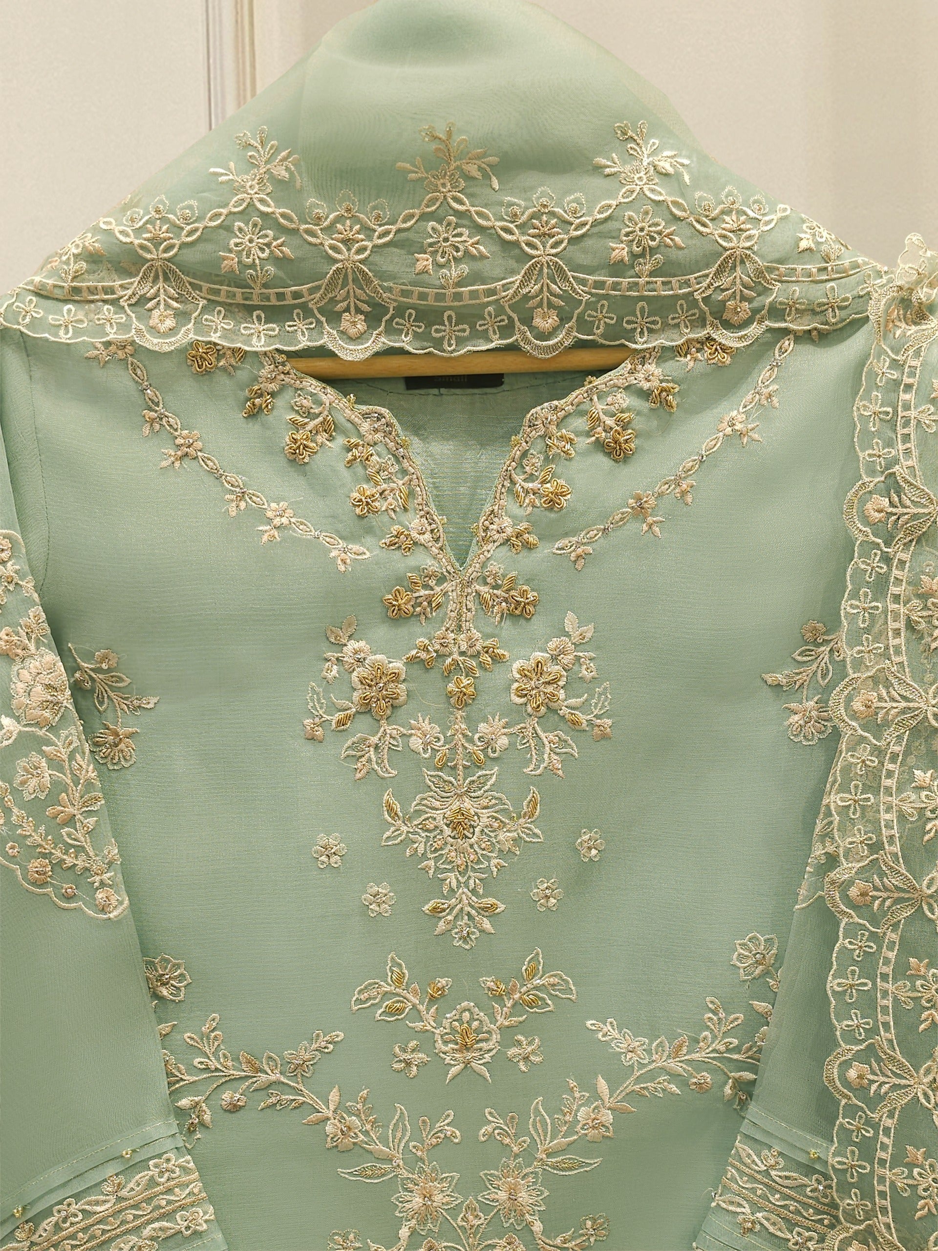 3 Piece - Pure Organza Embroidered Suit S113260