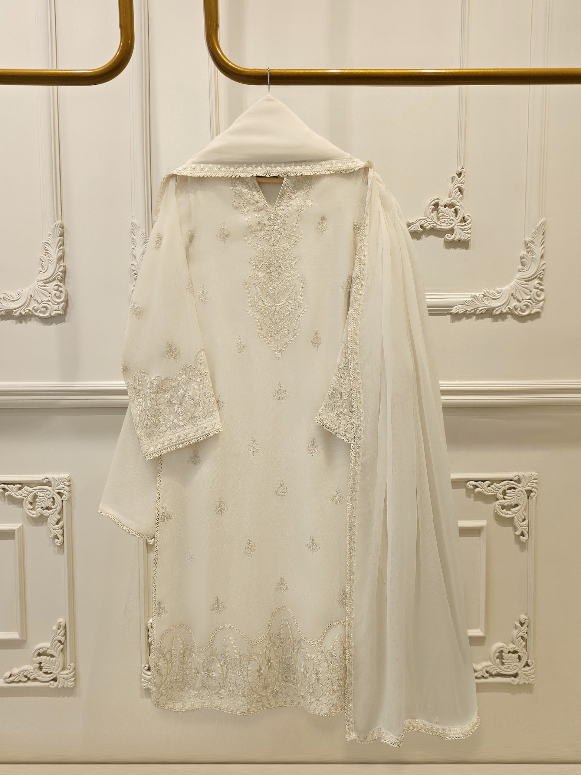 3 Piece - Pure Embroidered Cotton Net Suit S113419