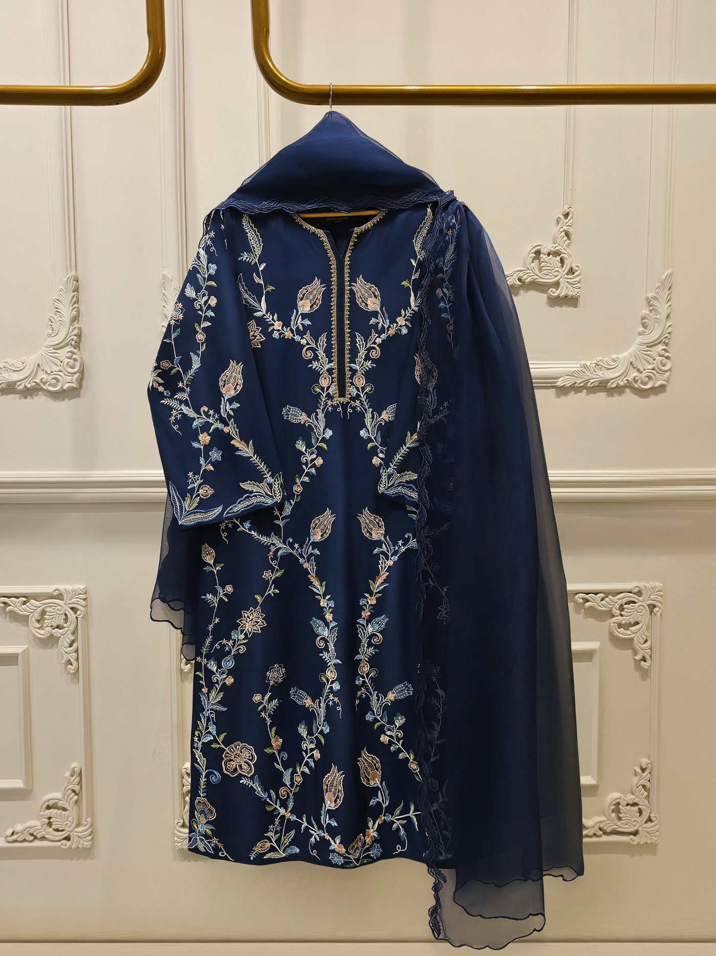 3 Piece- Pure Khadi Silk Embroidered Suit S113446