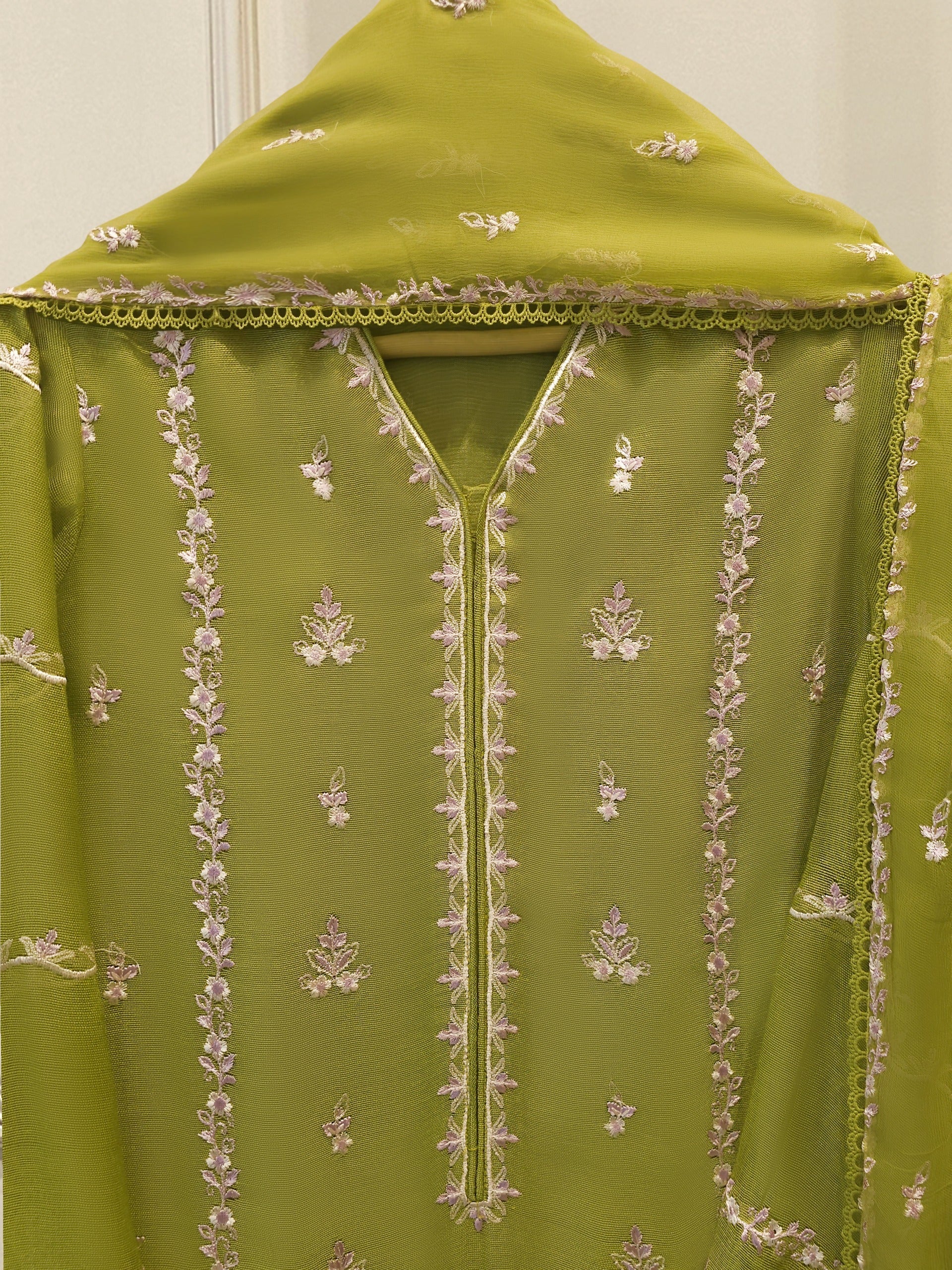 3 Piece - Pure Embroidered Cotton Net Suit S114214