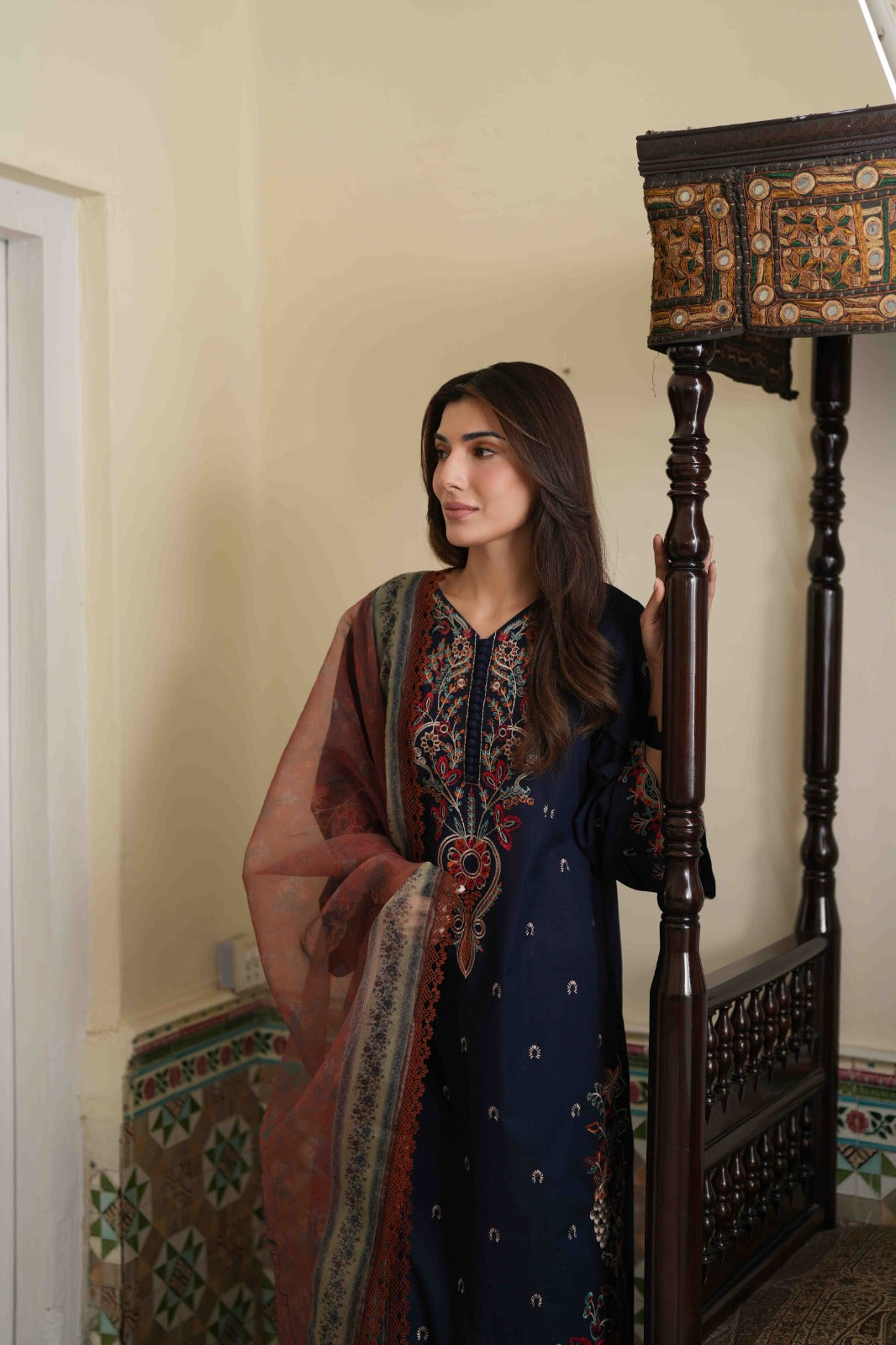 LIANA NAVY BLUE EMBROIDERED 3PC SET