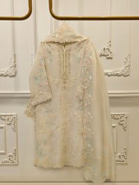 3 Piece - Pure Organza Embroidered Suit S114277
