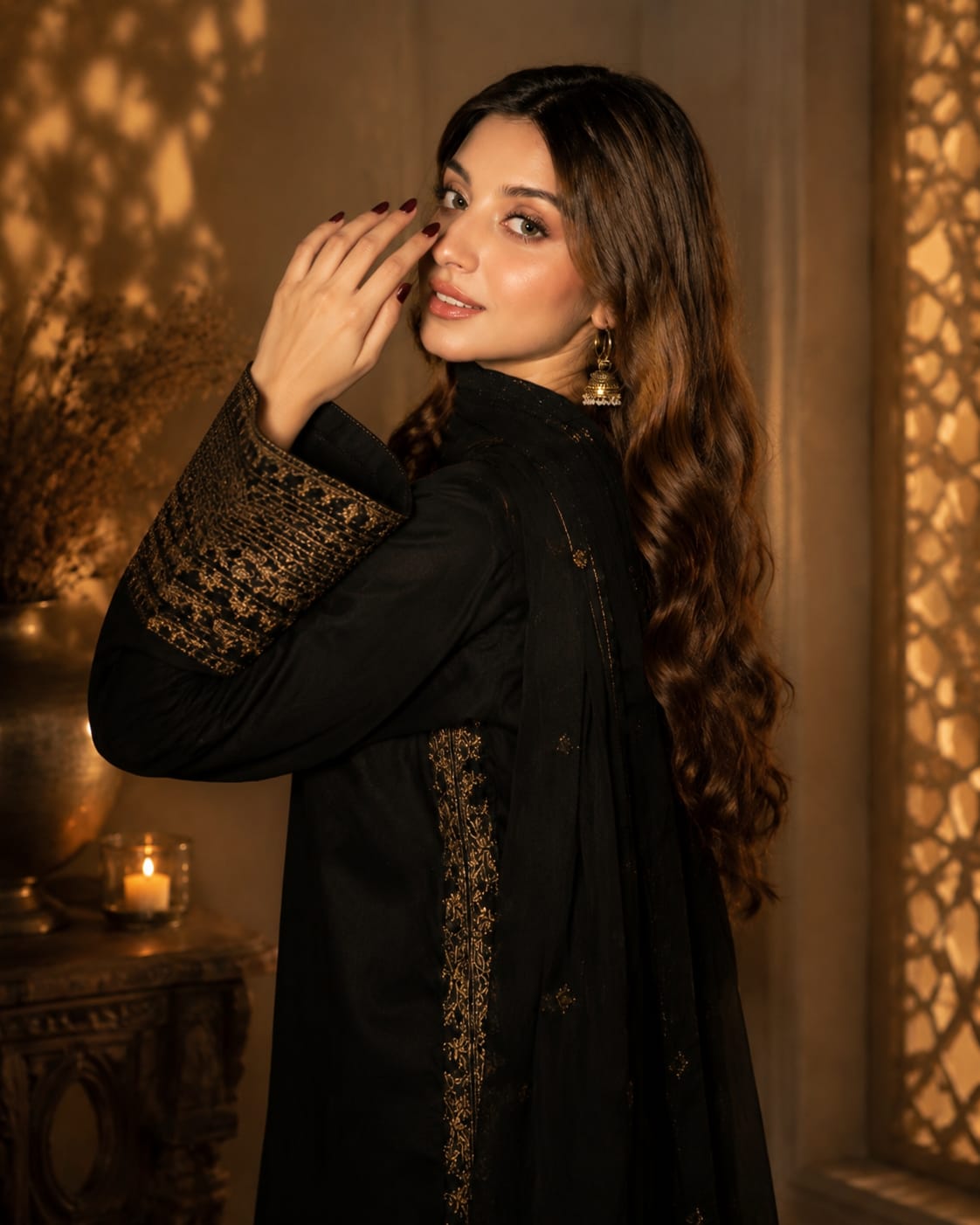 Black Pearl Lawn Suit | Tila Sequin Embroidered 3 Piece with Chiffon Dupatta