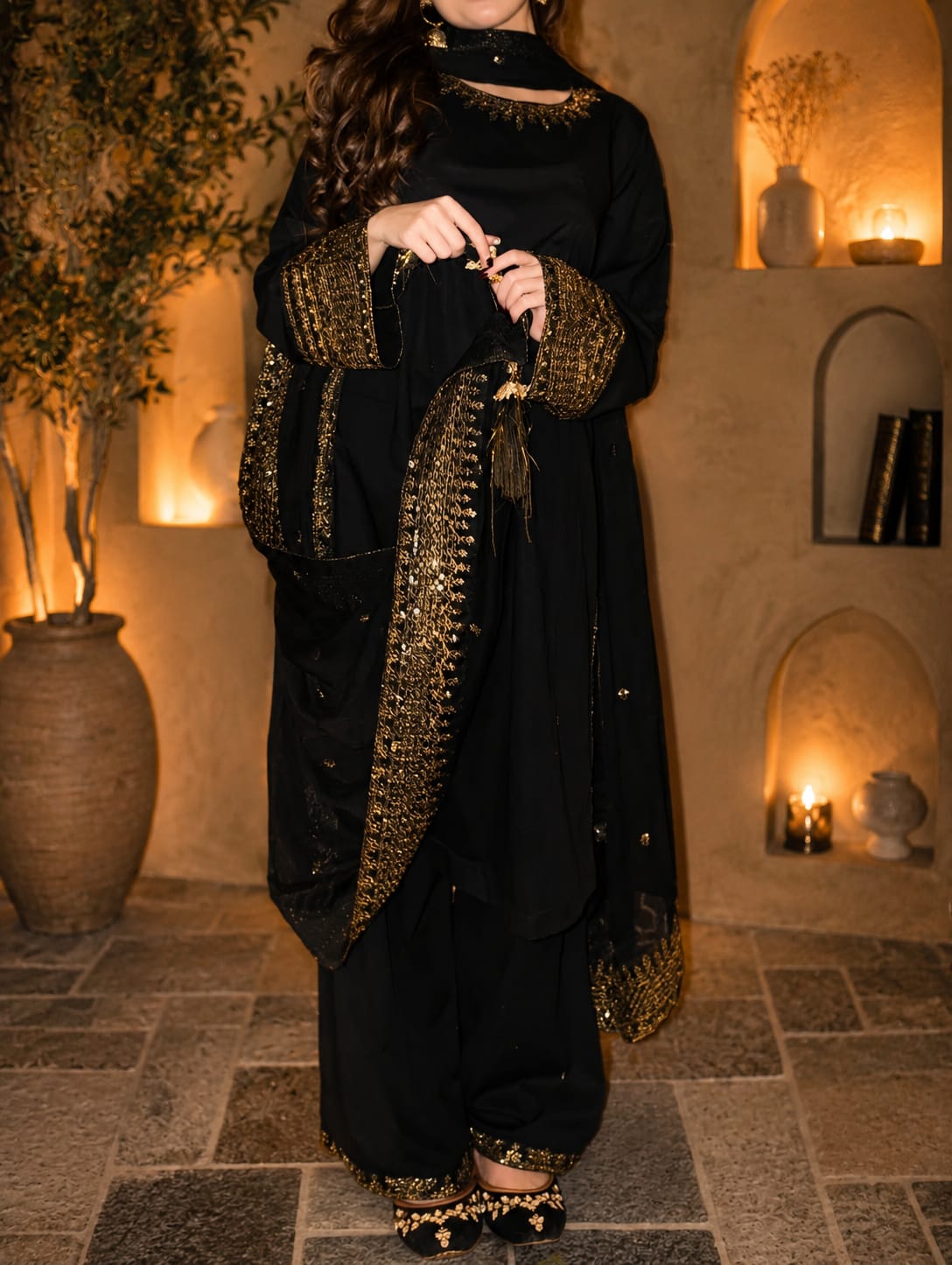 Black Pearl Lawn Suit | Tila Sequin Embroidered 3 Piece with Chiffon Dupatta