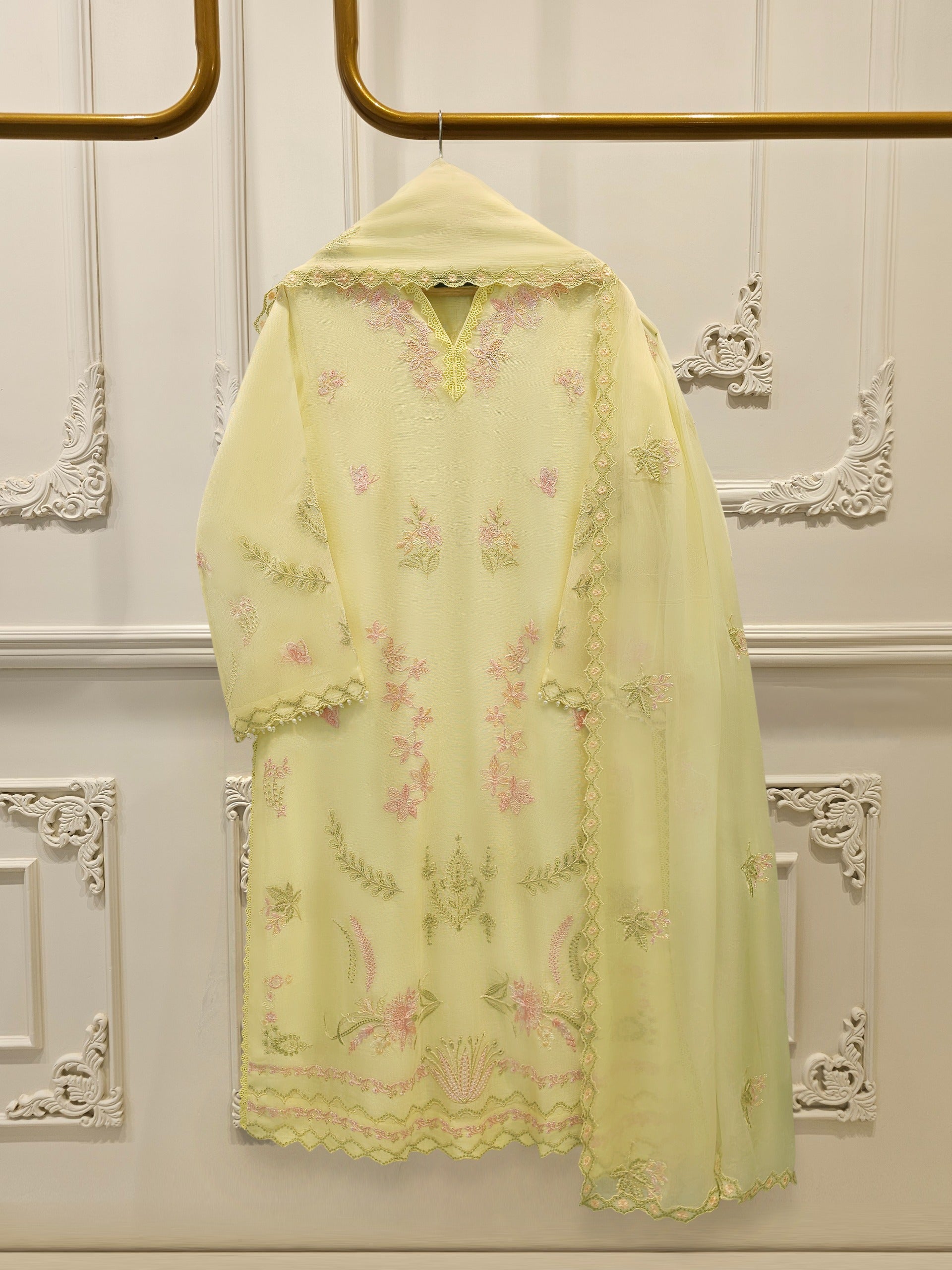 3 Piece - Pure Embroidered Cotton Net Suit S114707