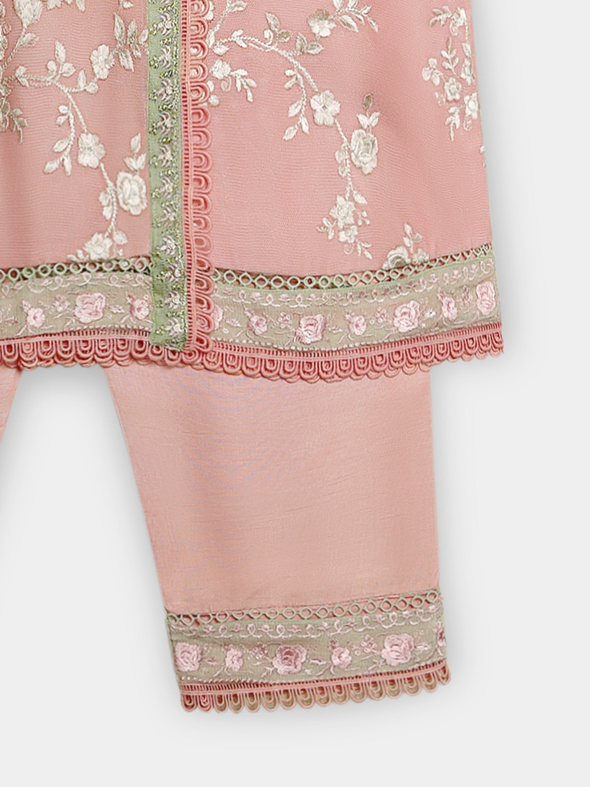 (Kids) 2 Piece -Embroidered  Pure Cotton Net Suit KD-102