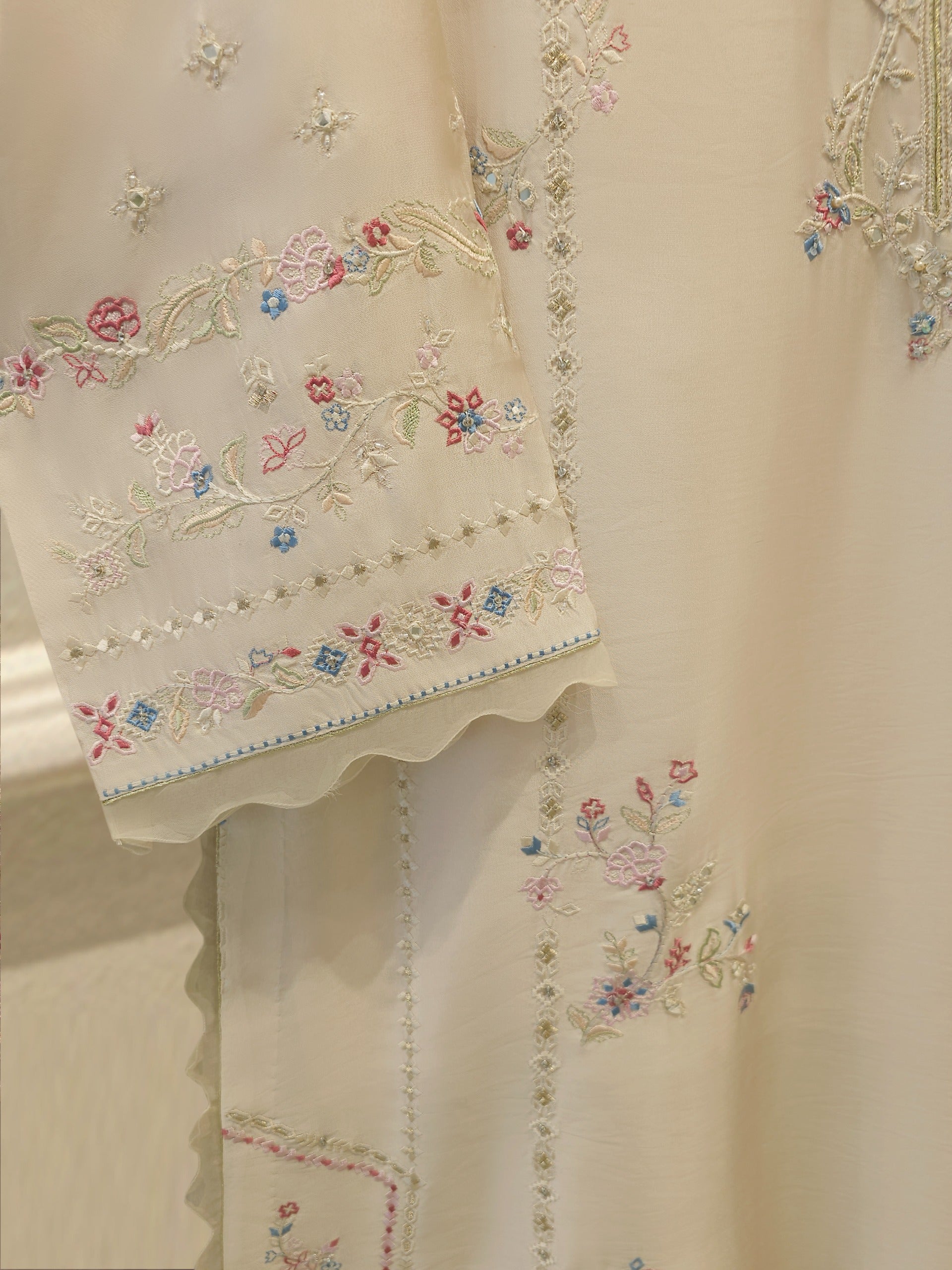 3 Piece- Pure  Shisha Silk Embroidered Suit S114942